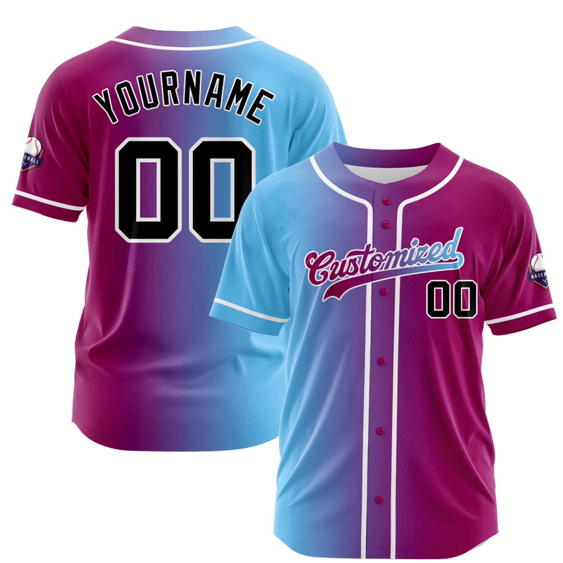 Custom Light Blue Purple Gradient Fashion Design Full Button Authentic Baseball Jersey