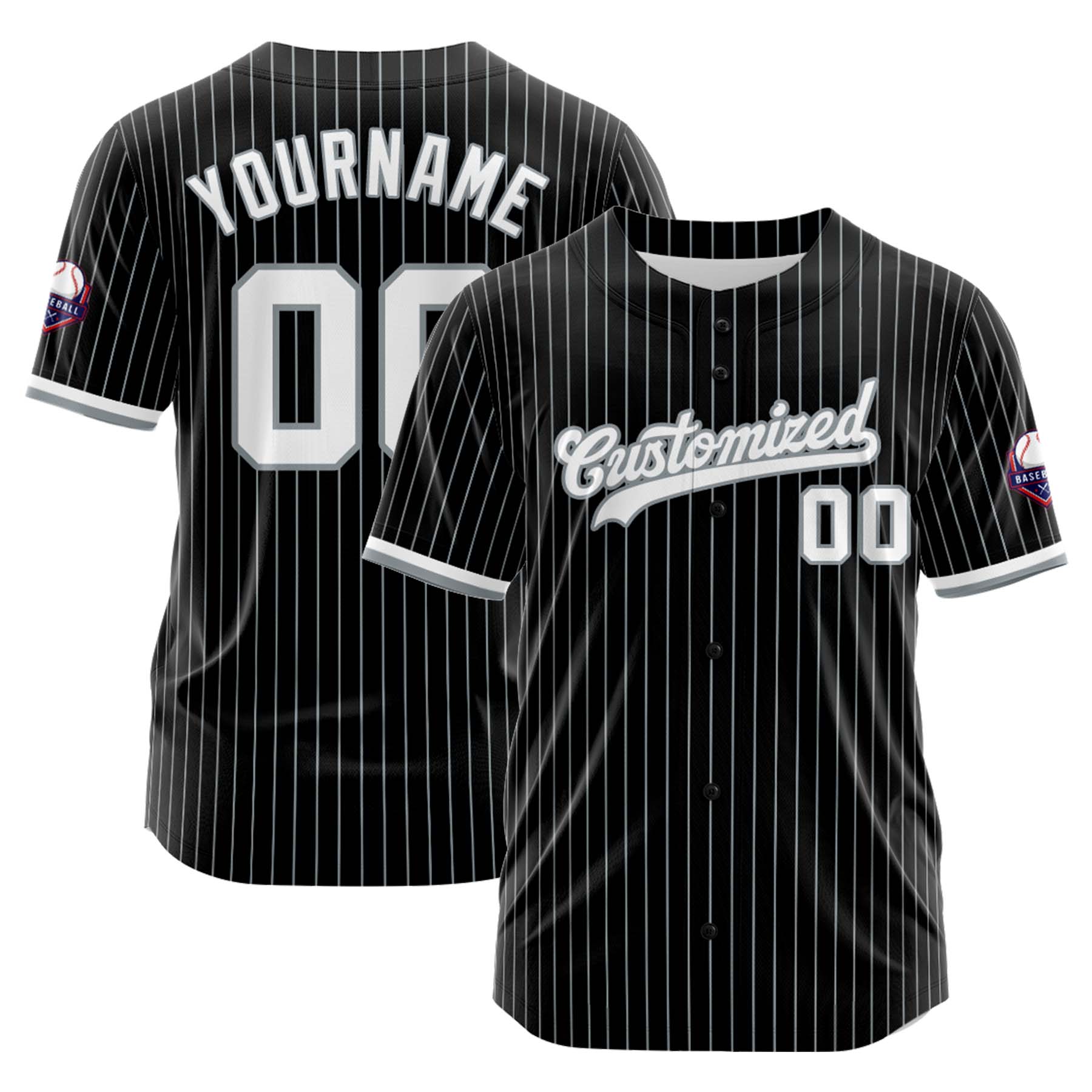 Custom Personalized Stripe Black Gray Fashion Design Full Button Authentic Baseball Jersey