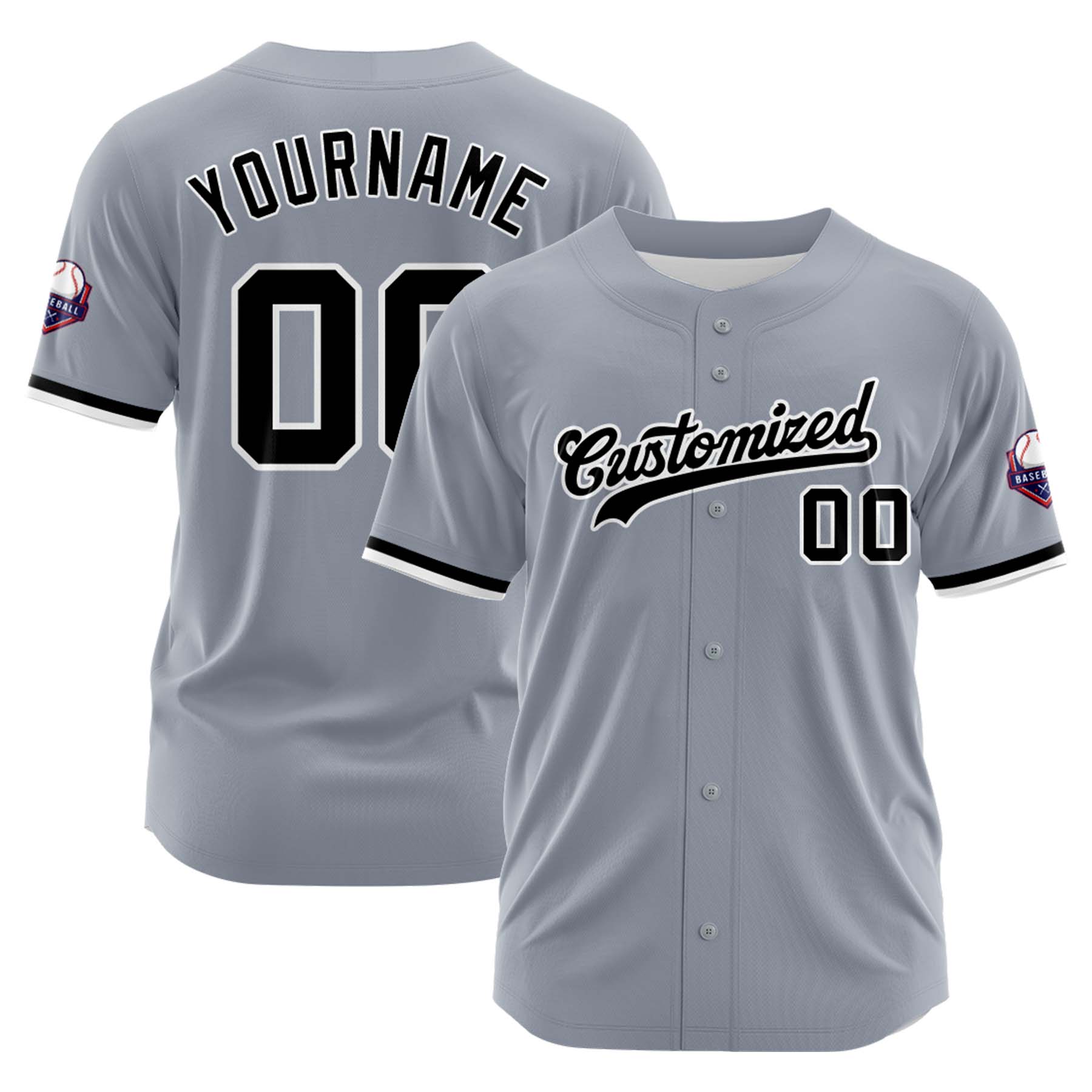 Custom Personalized Gray Black Fashion Design Full Button Authentic Baseball Jersey