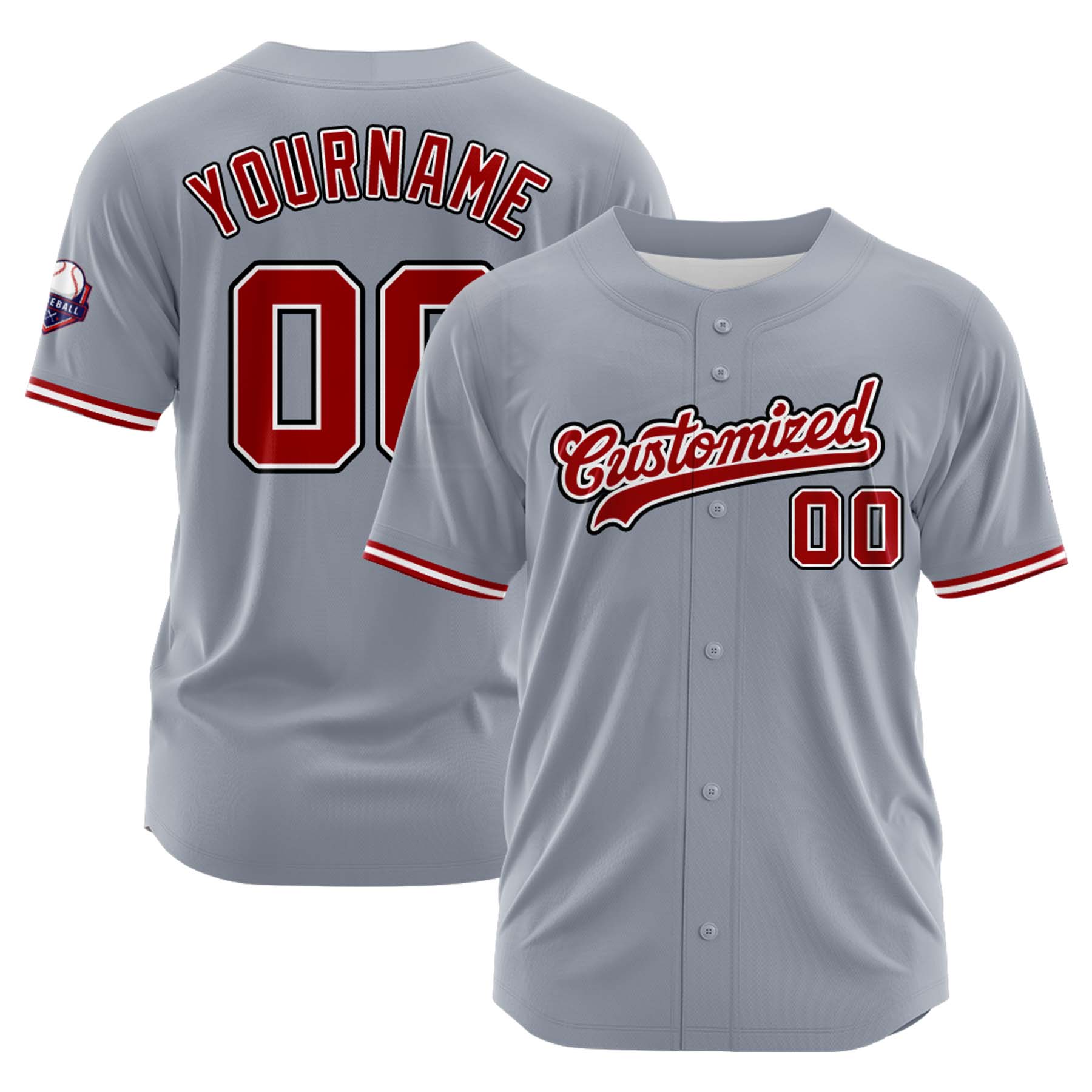 Custom Personalized Gray Red Fashion Design Full Button Authentic Baseball Jersey