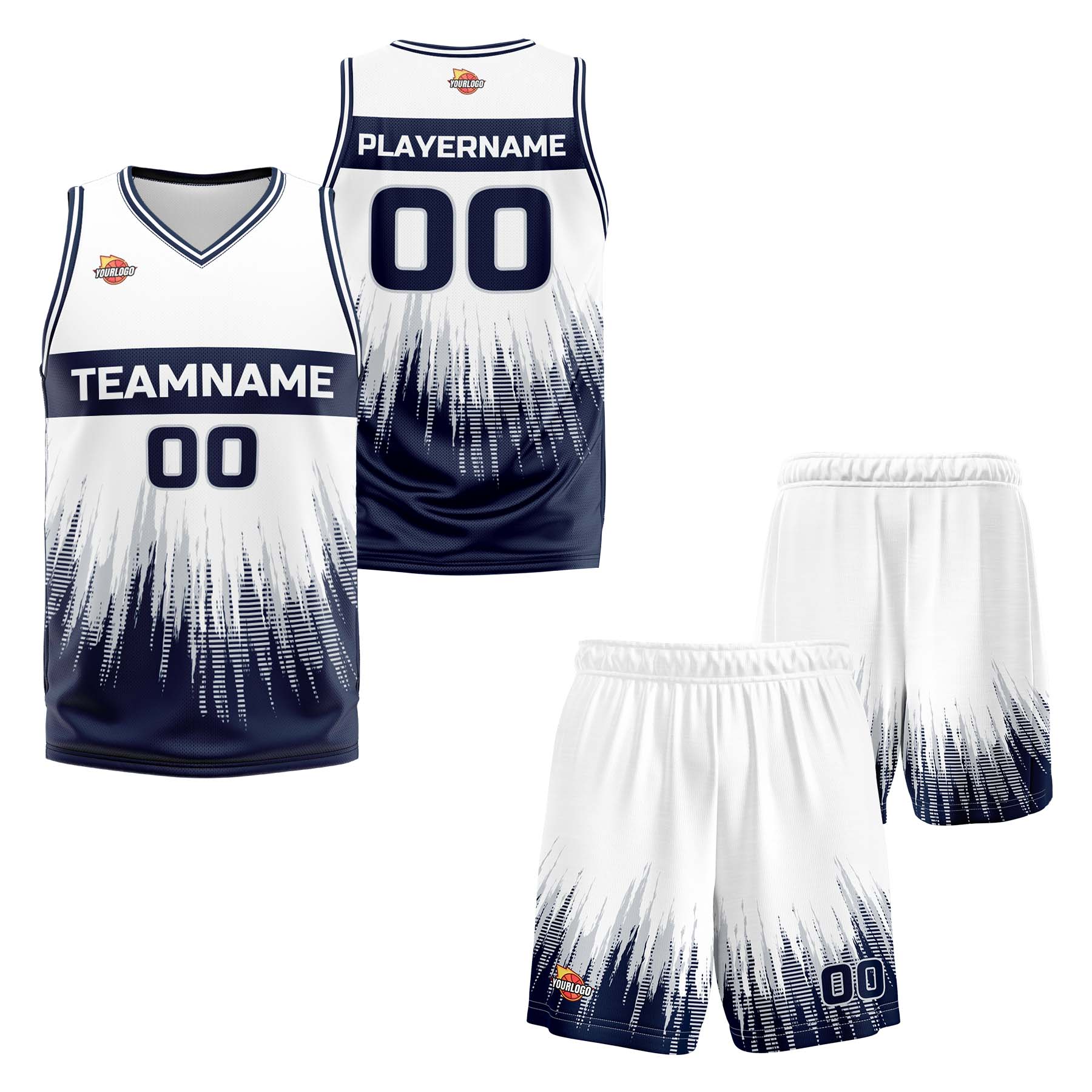 Custom White Navy Fashion Sports Uniform Basketball Jersey