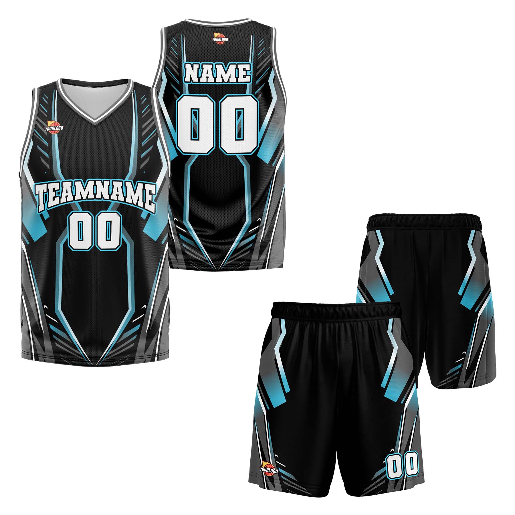 Custom Black White Fashion Sports Uniform Basketball Jersey