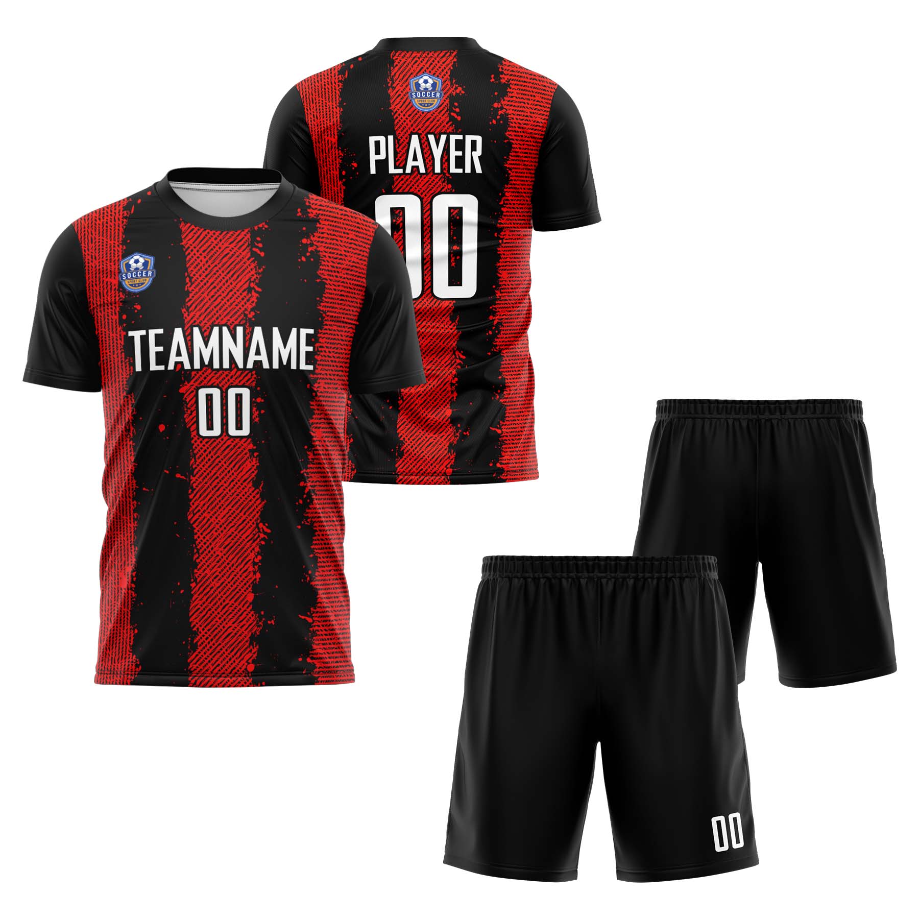 Custom Black Red Classic Soccer Training Sets Jersey For Adults/Kids
