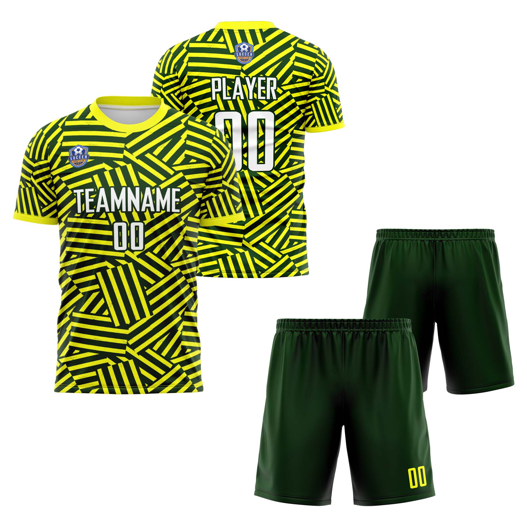 Custom Yellow Dark Green Classic Soccer Training Sets Jersey For Adults/Kids
