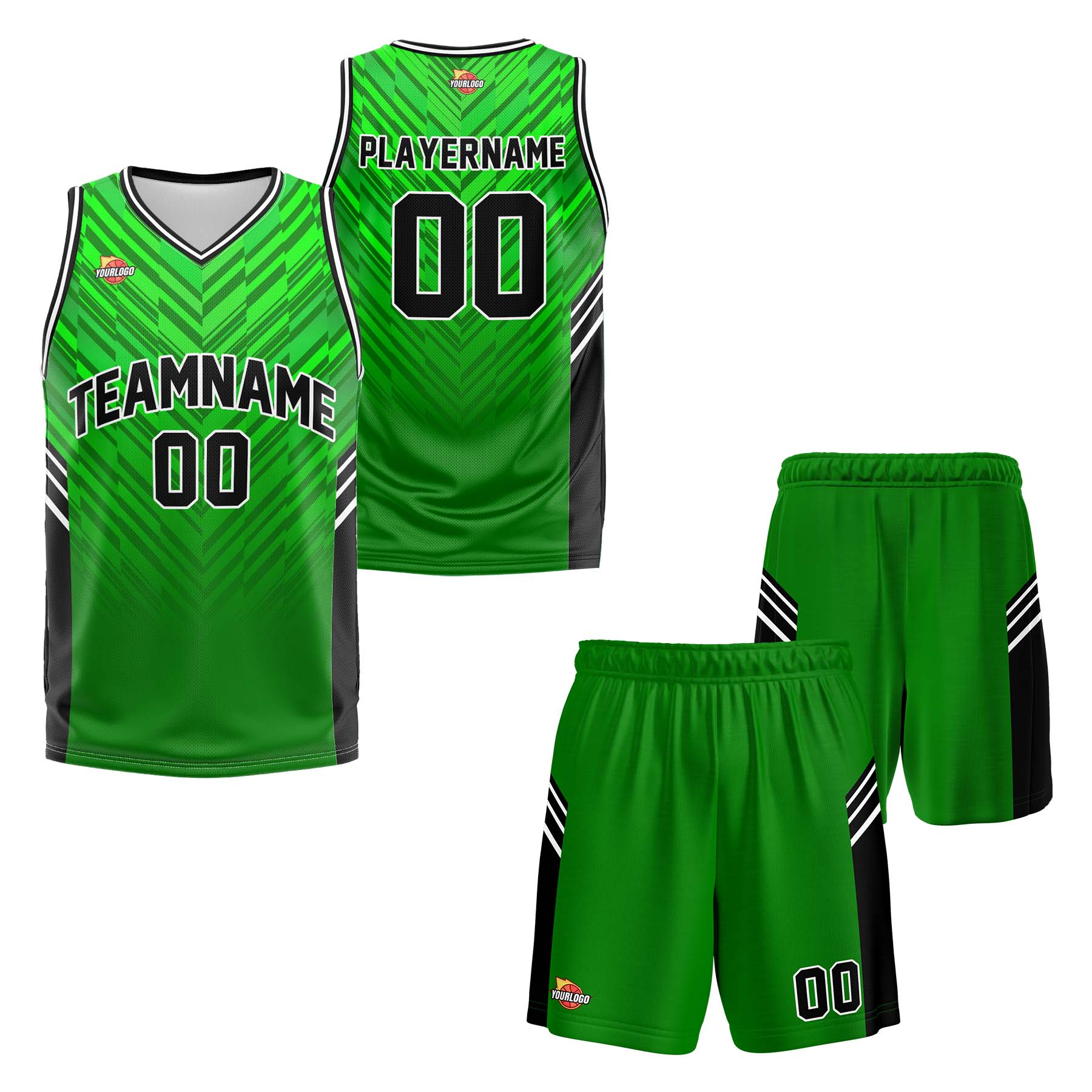 Custom Green Black Fashion Sports Uniform Basketball Jersey