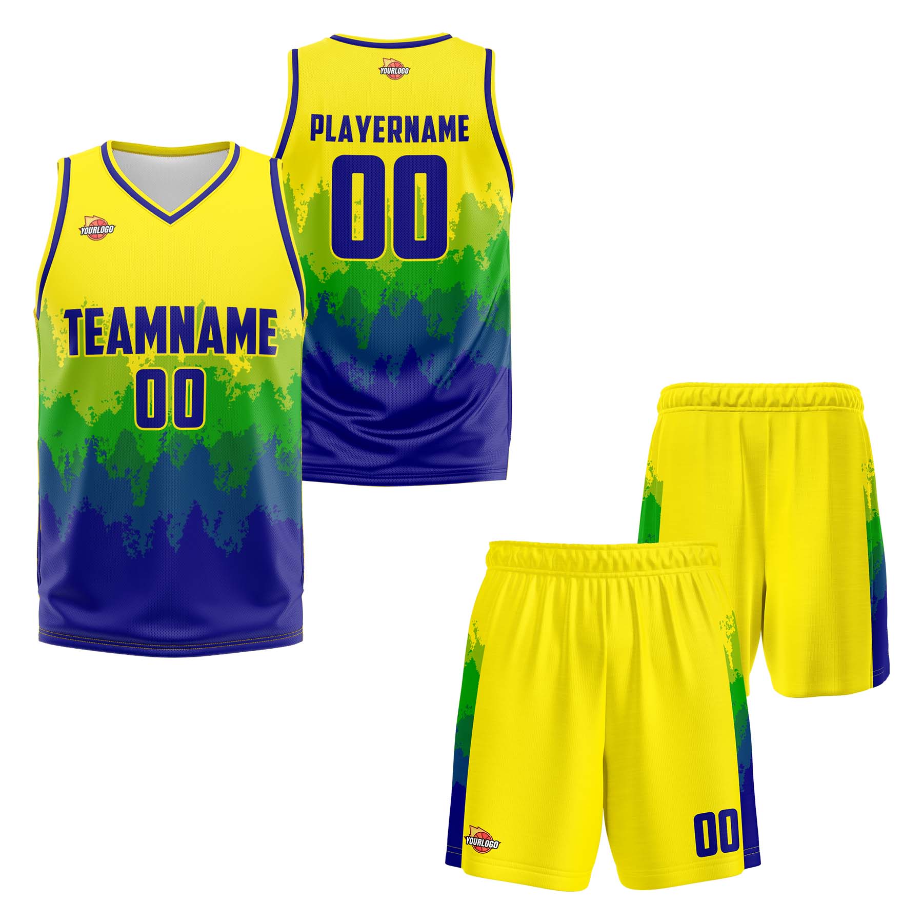 Custom Yellow Blue Fashion Sports Uniform Basketball Jersey