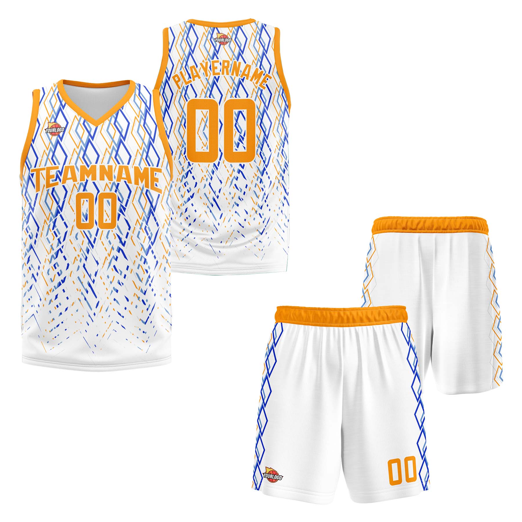 Custom White Orange Sports Uniform Basketball Jersey