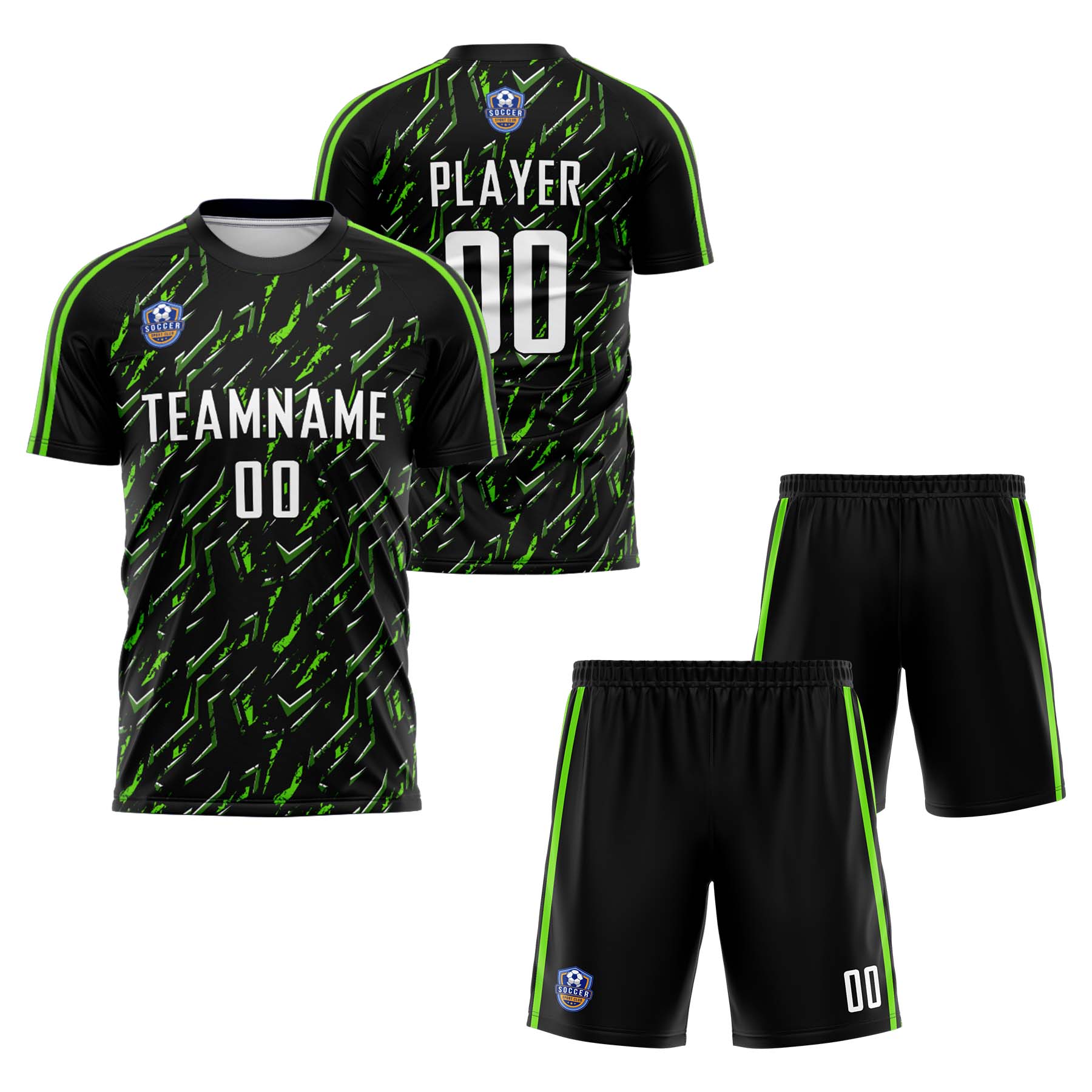 Custom Black Green Classic Soccer Training Sets Jersey For Adults/Kids