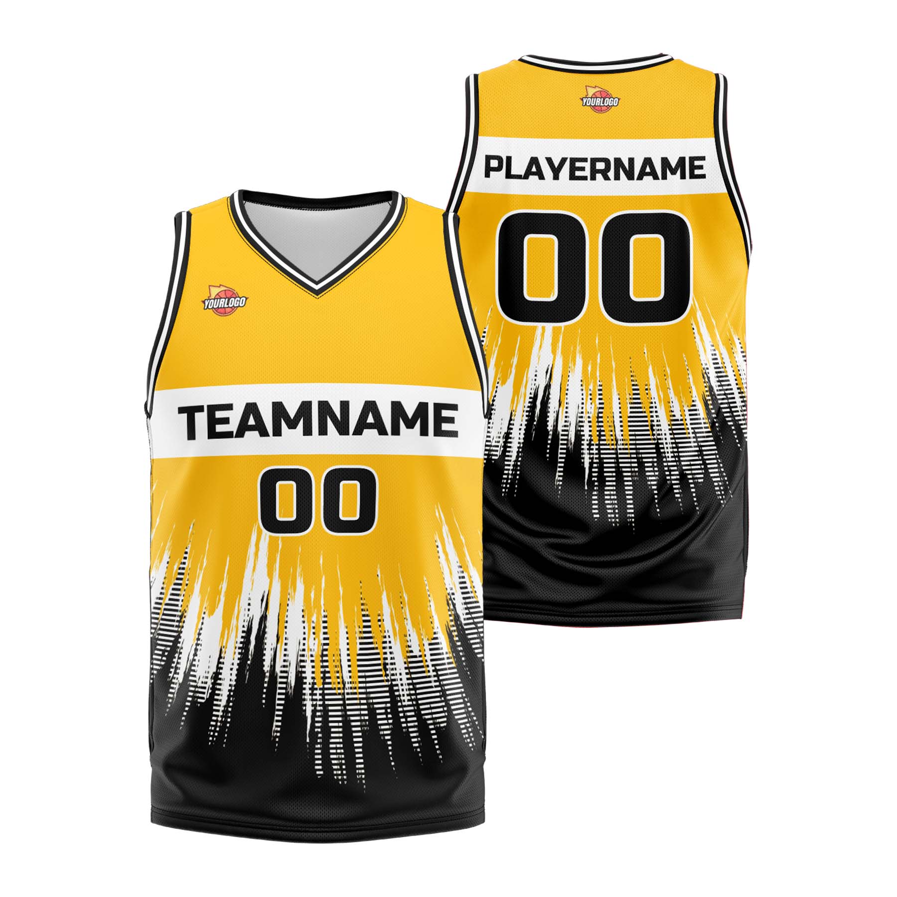 Custom Yellow White Fashion Sports Uniform Basketball Jersey