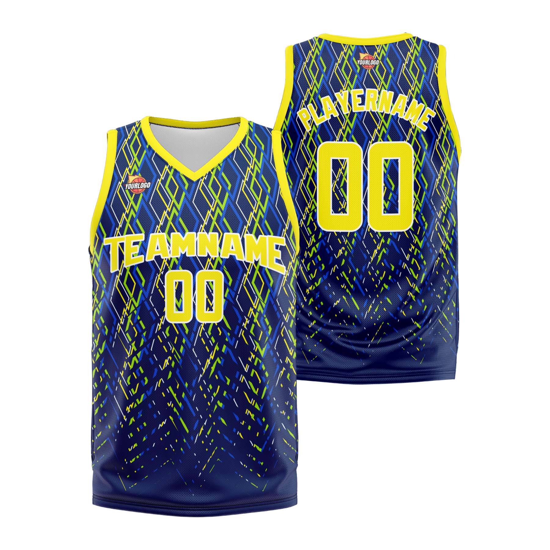 Custom Navy Yellow Sports Uniform Basketball Jersey