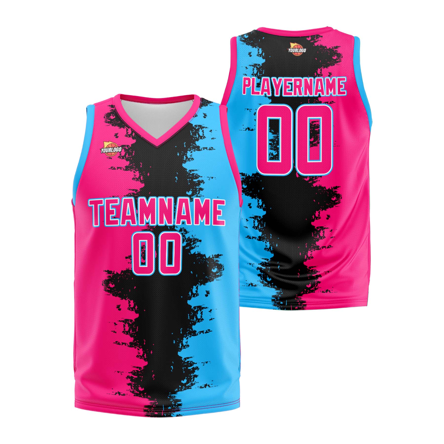 Custom Pink Light Blue Fashion Sports Uniform Basketball Jersey