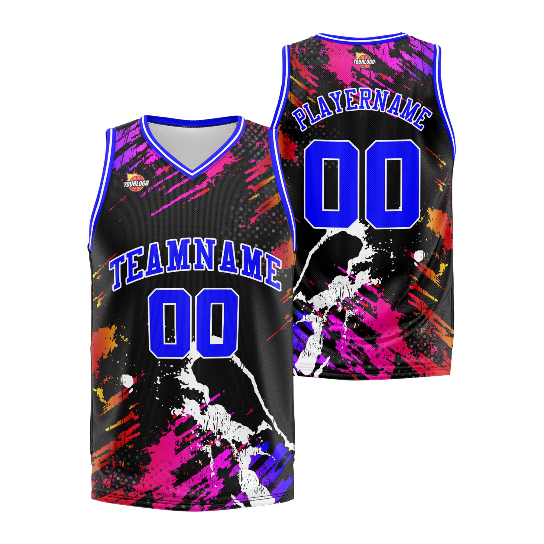 Custom Black Blue Sports Uniform Basketball Jersey