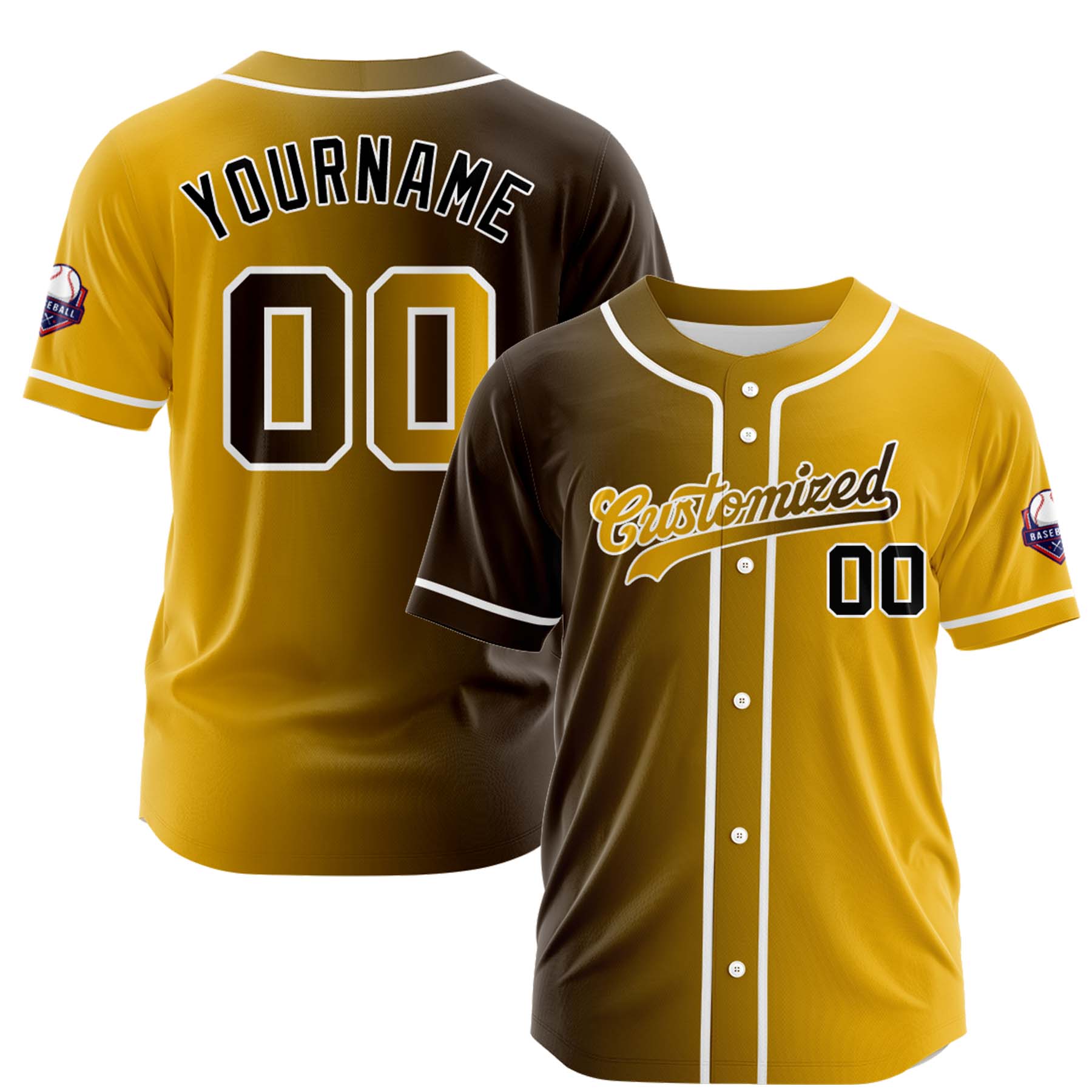 Custom Brown Gold Gradient Fashion Design Full Button Authentic Baseball Jersey