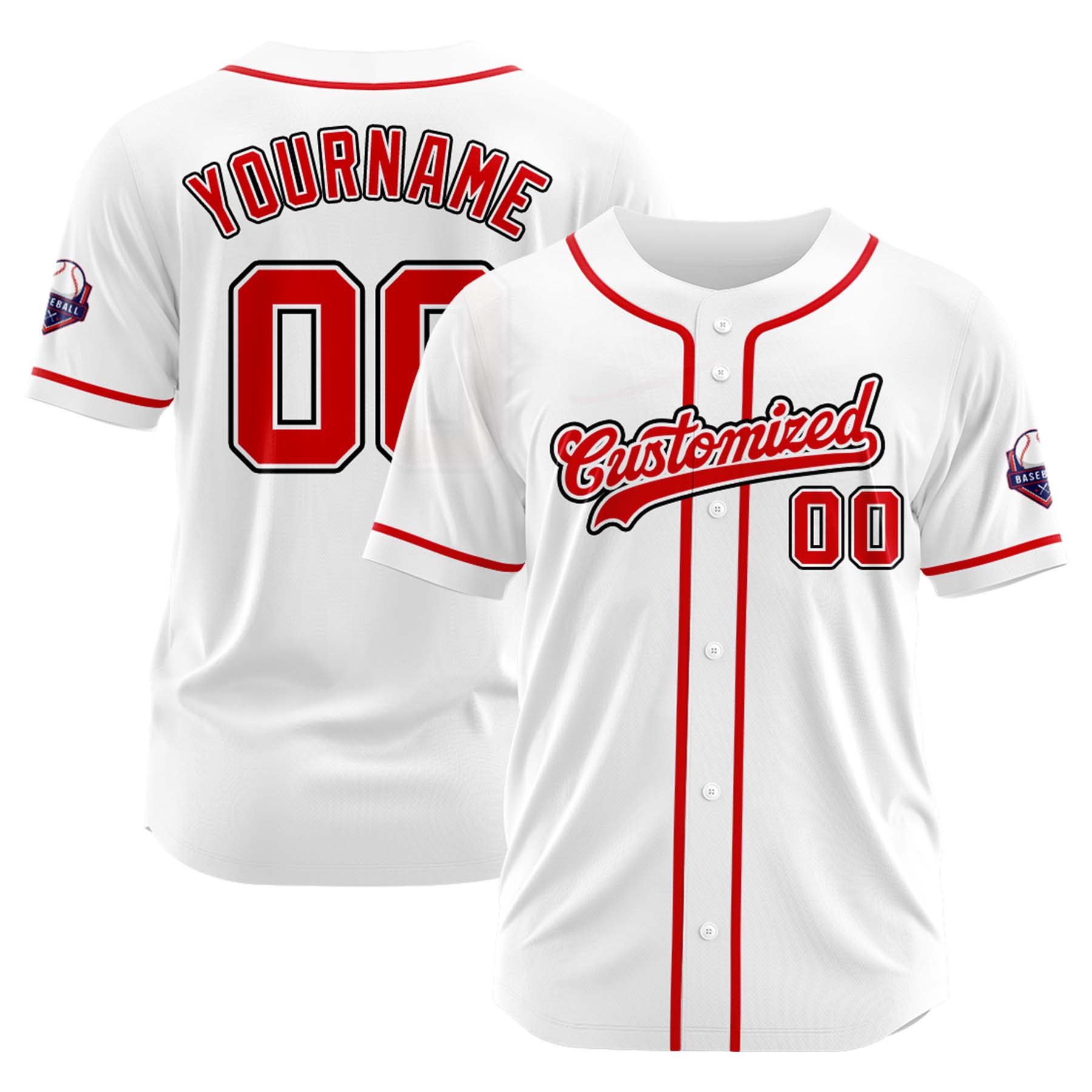 Custom Personalized White Red Fashion Design Full Button Authentic Baseball Jersey
