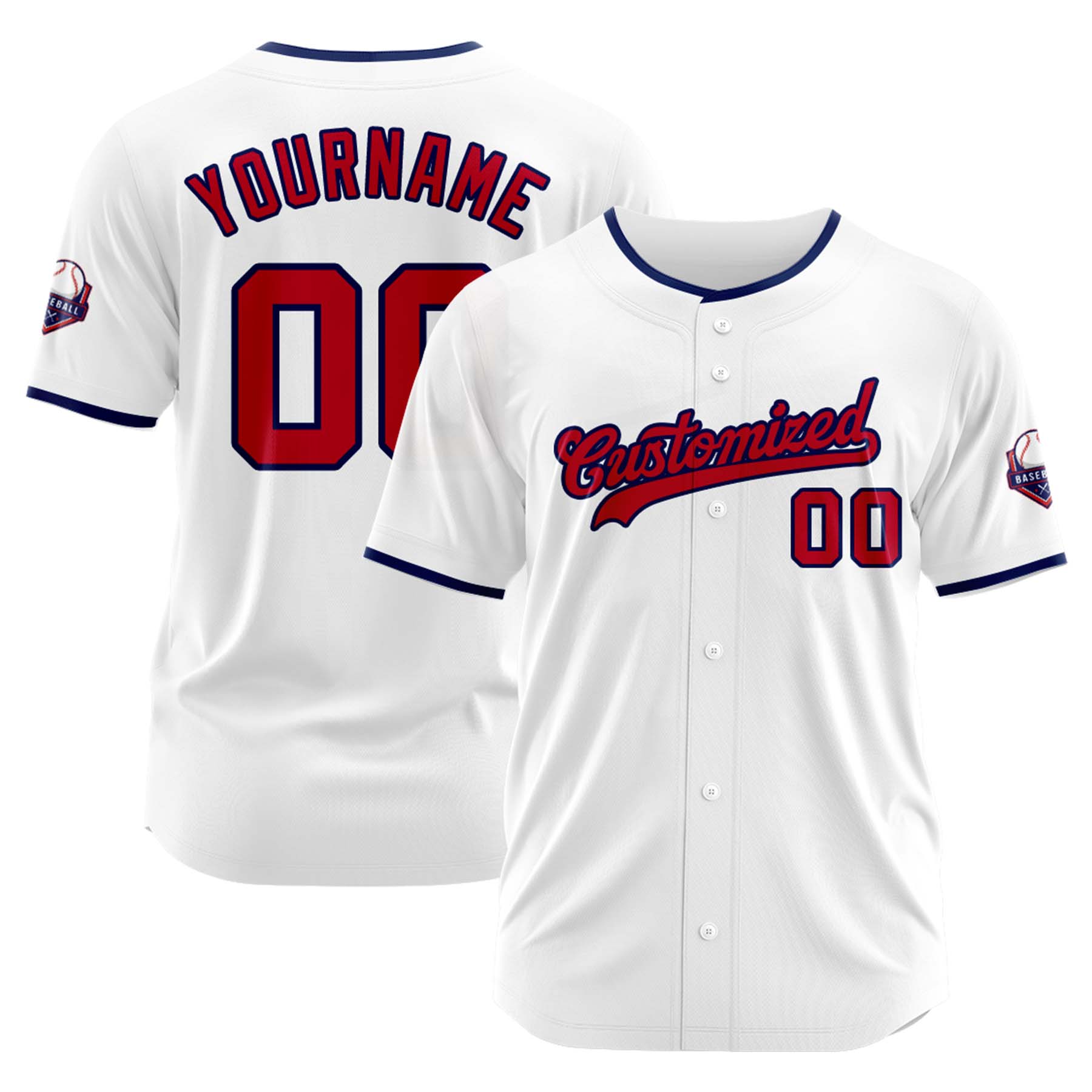 Custom Personalized White Red Navy Fashion Design Full Button Authentic Baseball Jersey