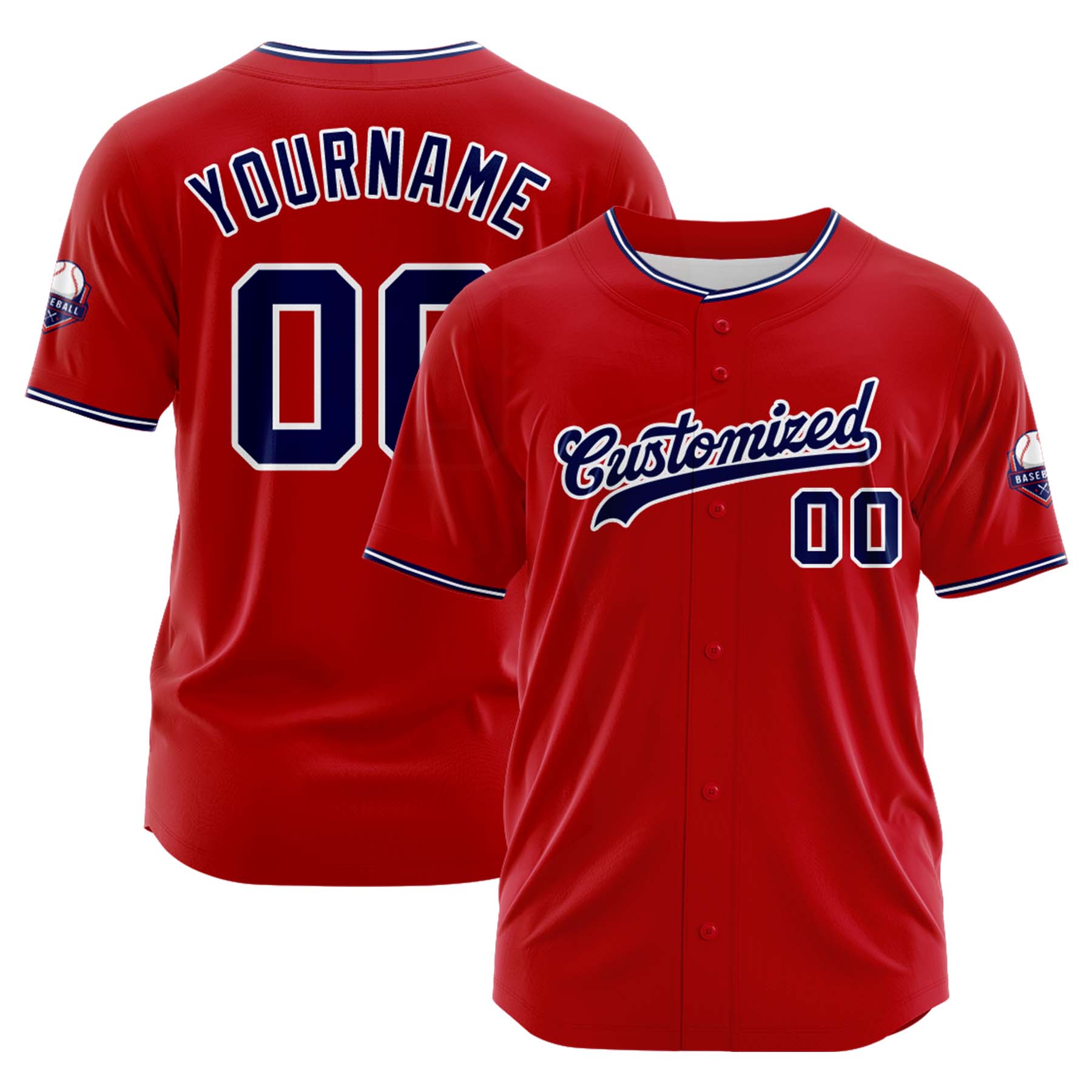 Custom Personalized Red Navy Fashion Design Full Button Authentic Baseball Jersey