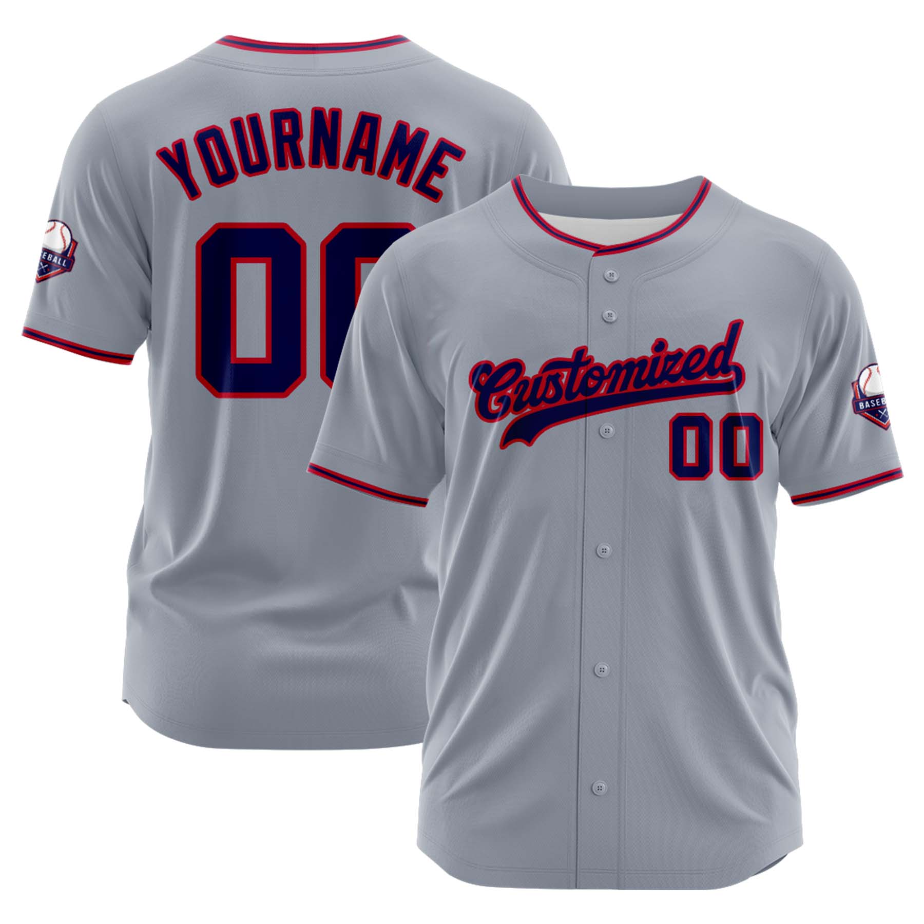 Custom Personalized Gray Navy Red Fashion Design Full Button Authentic Baseball Jersey