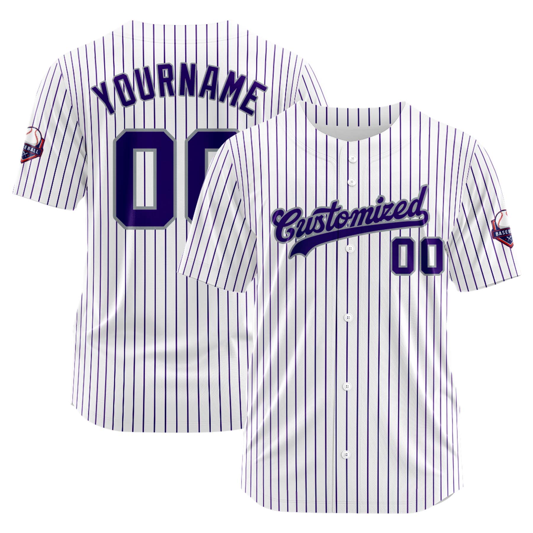 Custom Personalized Stripe White Blue Gray Fashion Design Full Button Authentic Baseball Jersey