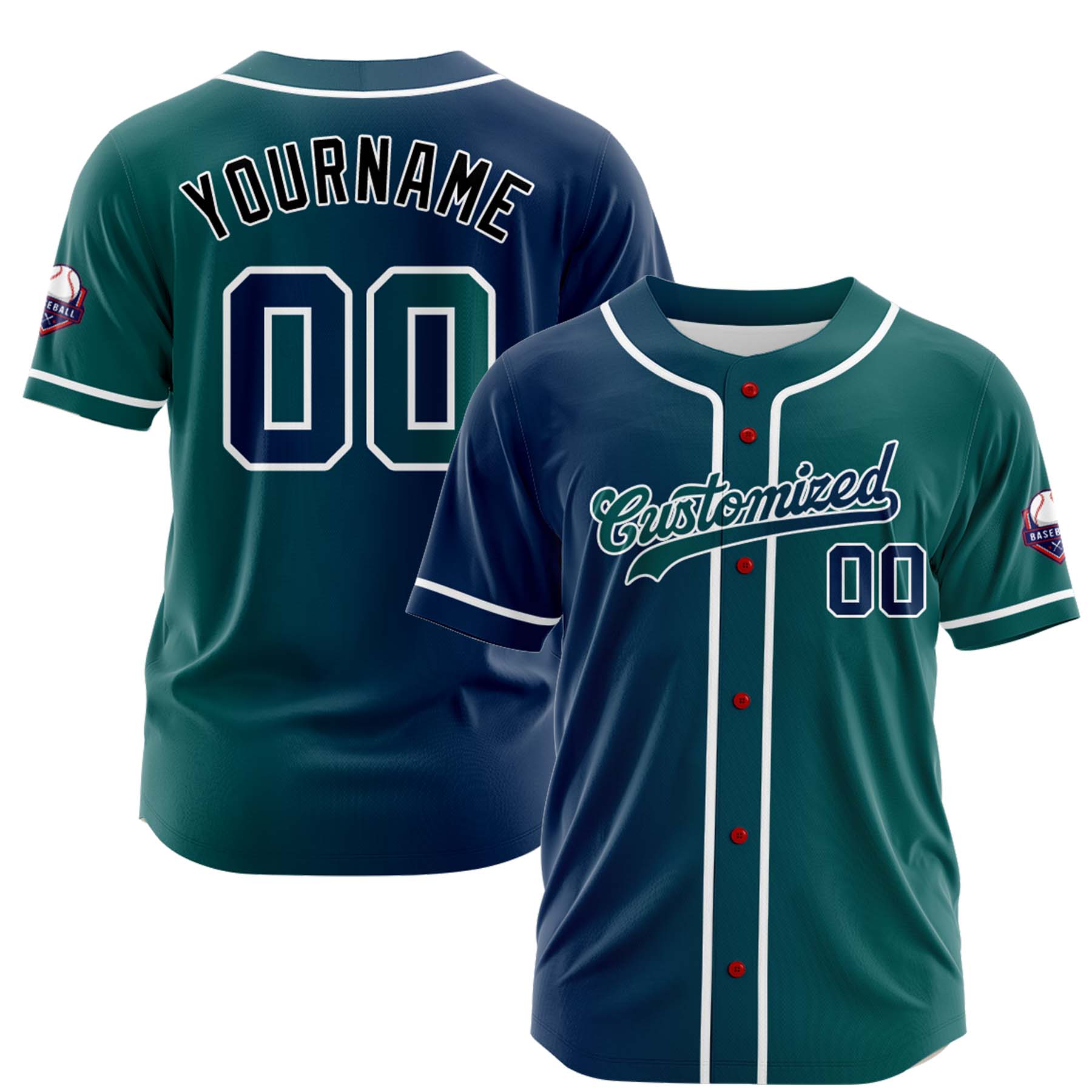 Custom Navy Teal Gradient Fashion Design Full Button Authentic Baseball Jersey