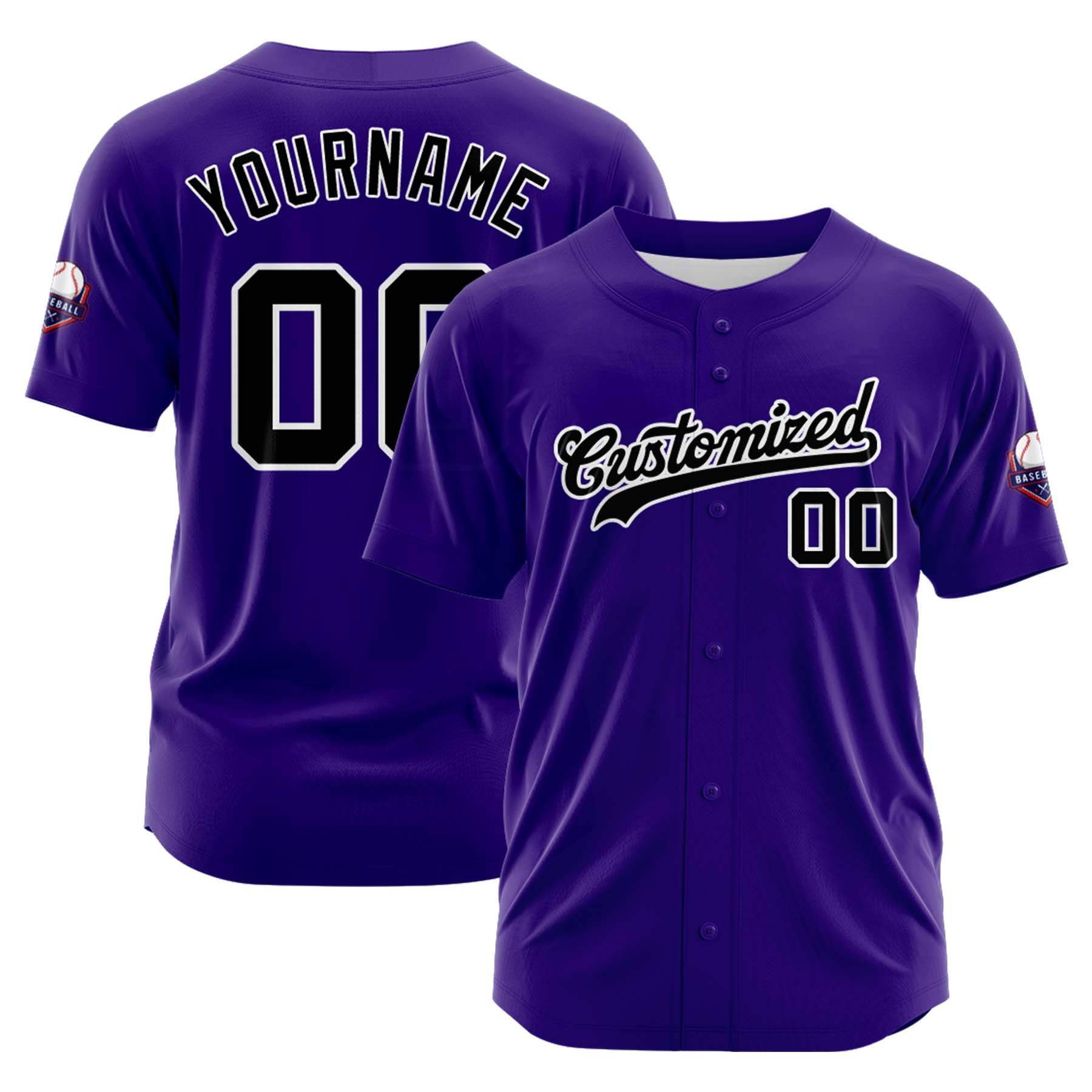 Custom Personalized Purple Black White Fashion Design Full Button Authentic Baseball Jersey