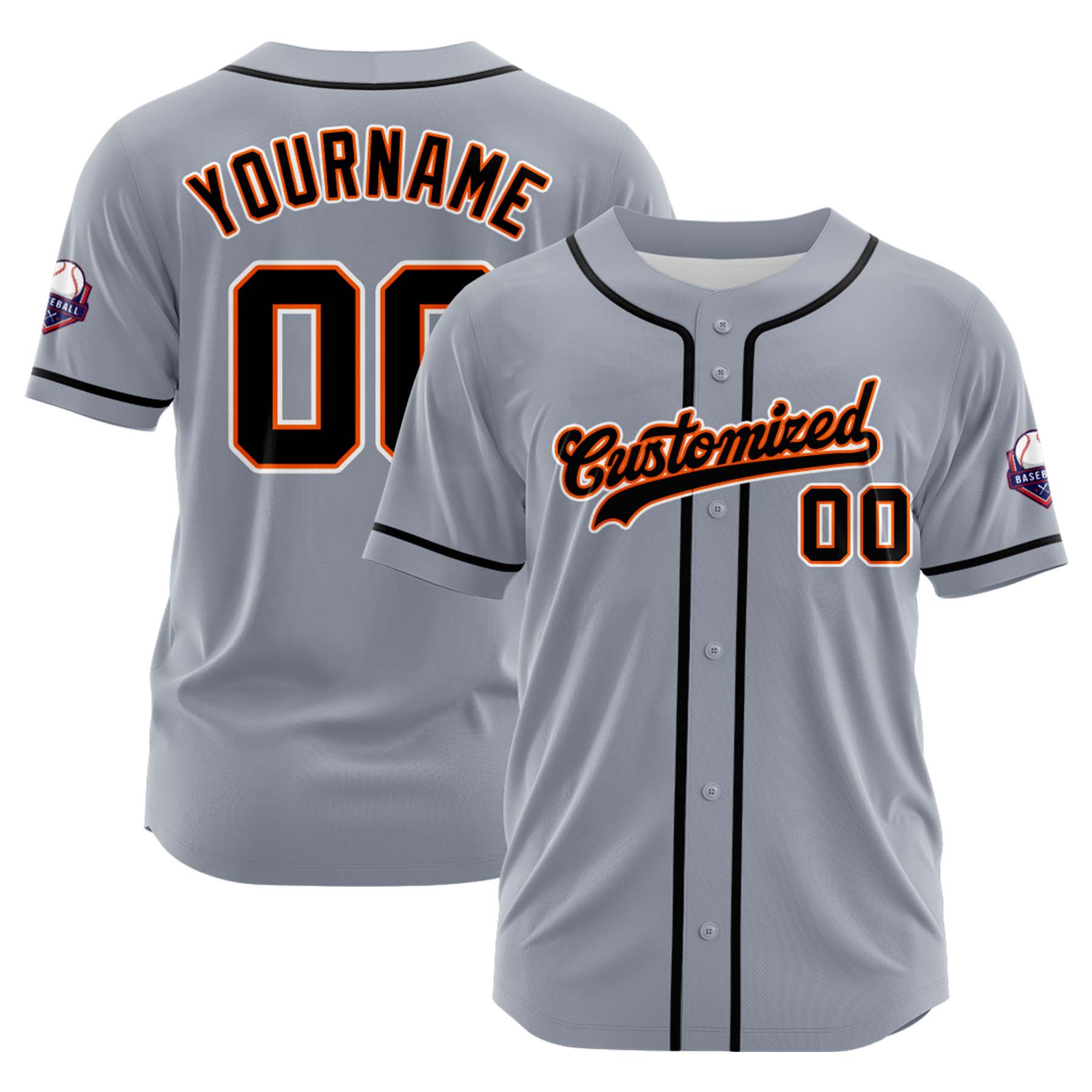 Custom Personalized Gray Black Orange Fashion Design Full Button Authentic Baseball Jersey