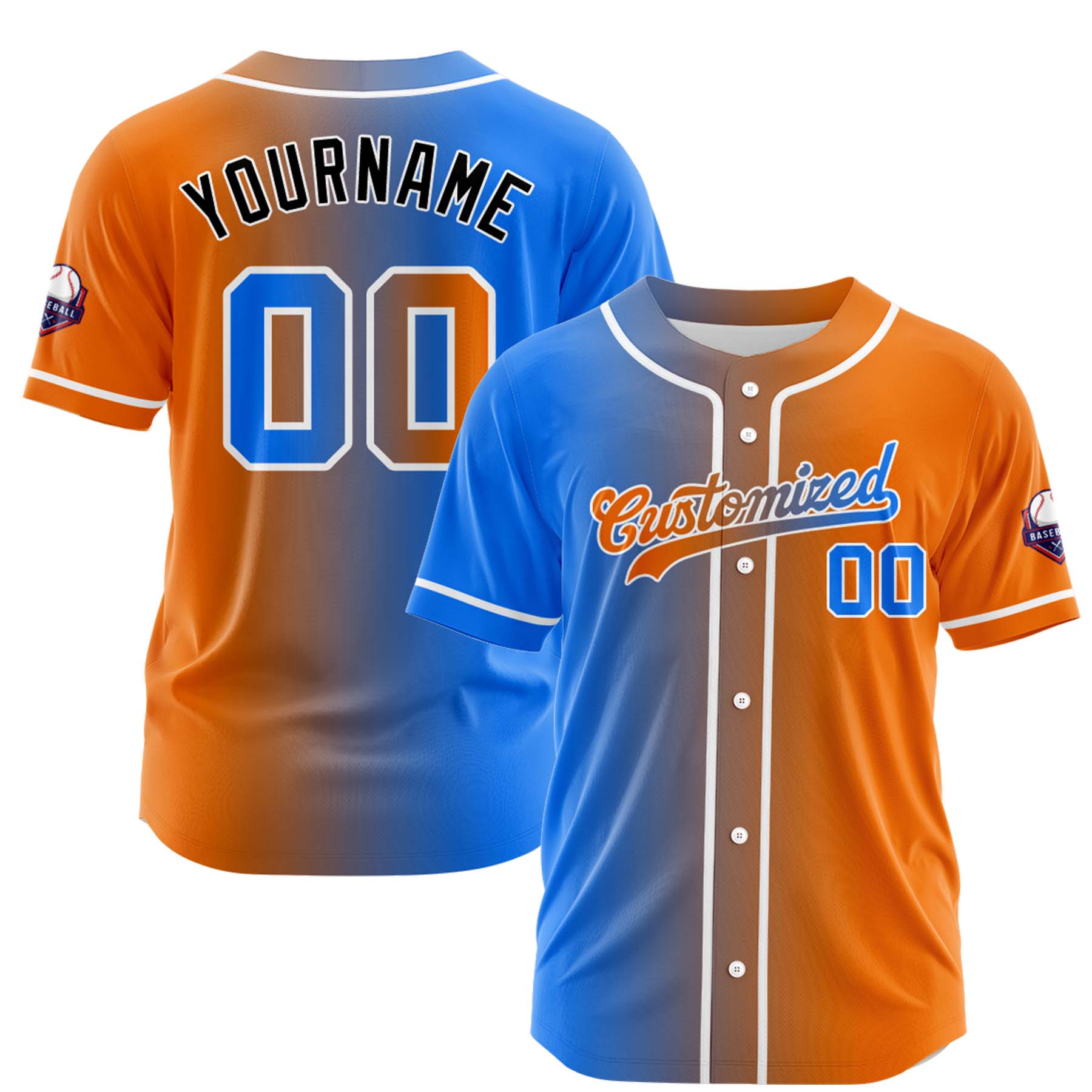 Custom Blue Orange Gradient Fashion Design Full Button Authentic Baseball Jersey