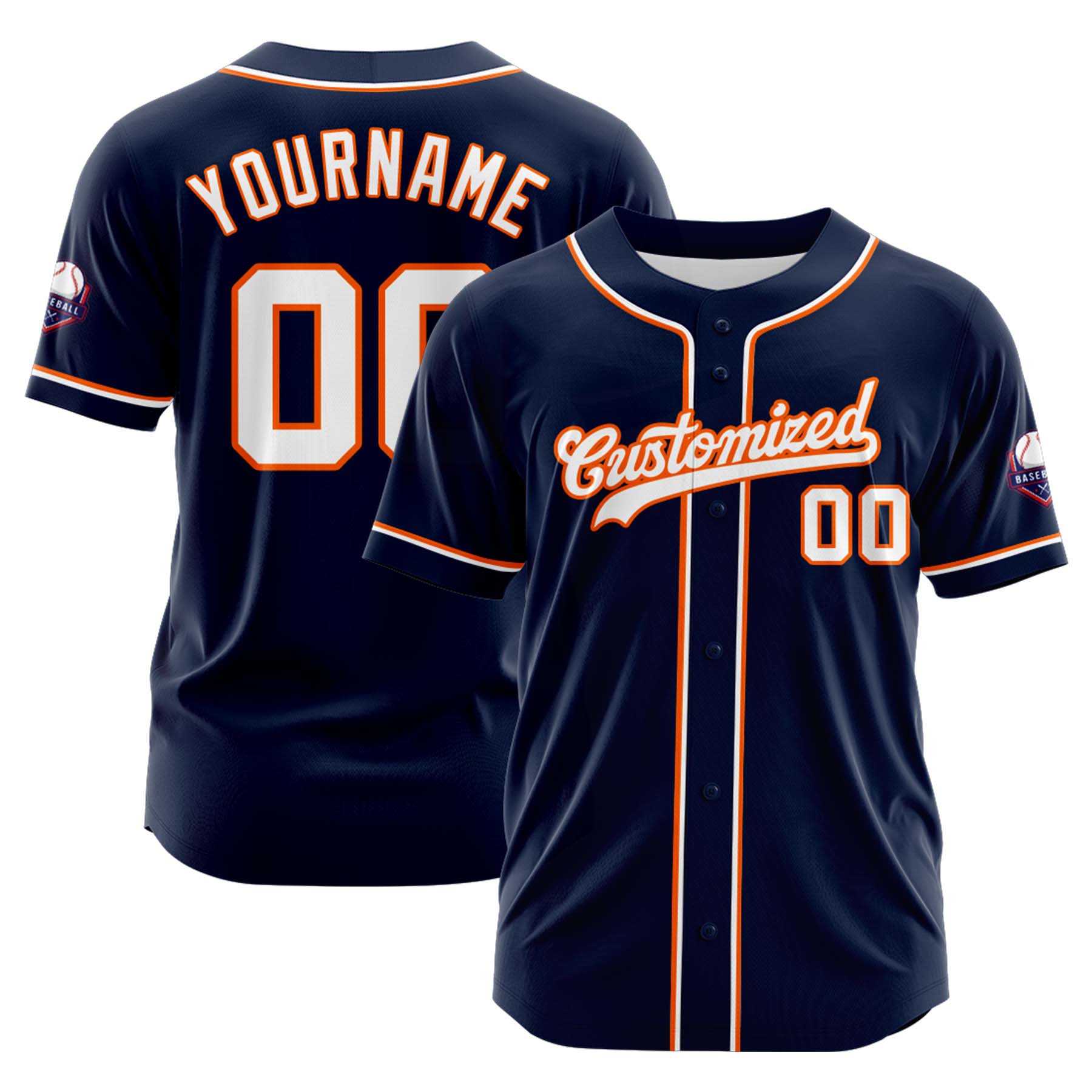 Custom Personalized Navy White Orange Fashion Design Full Button Authentic Baseball Jersey