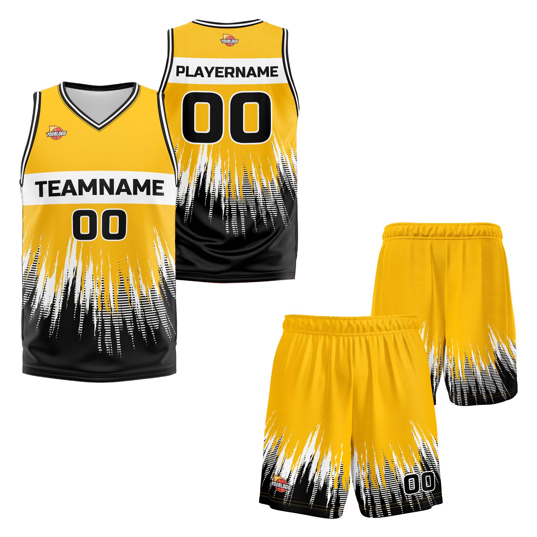 Custom Yellow White Fashion Sports Uniform Basketball Jersey