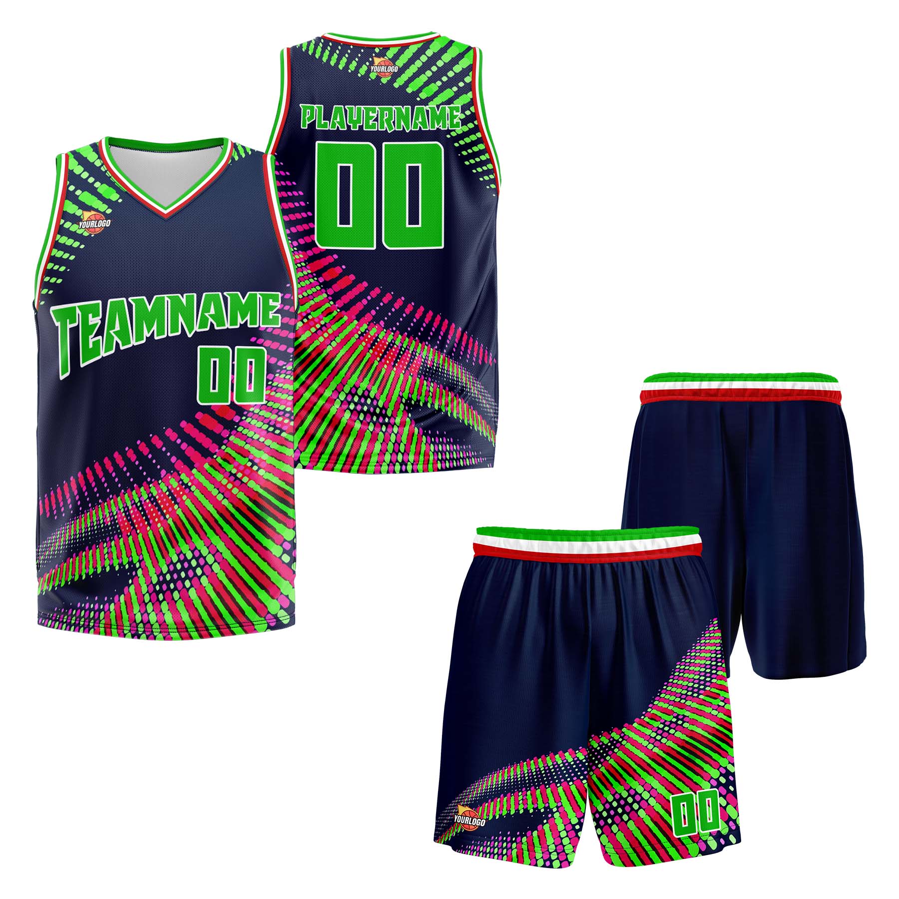 Custom Navy Lime Green Sports Uniform Basketball Jersey