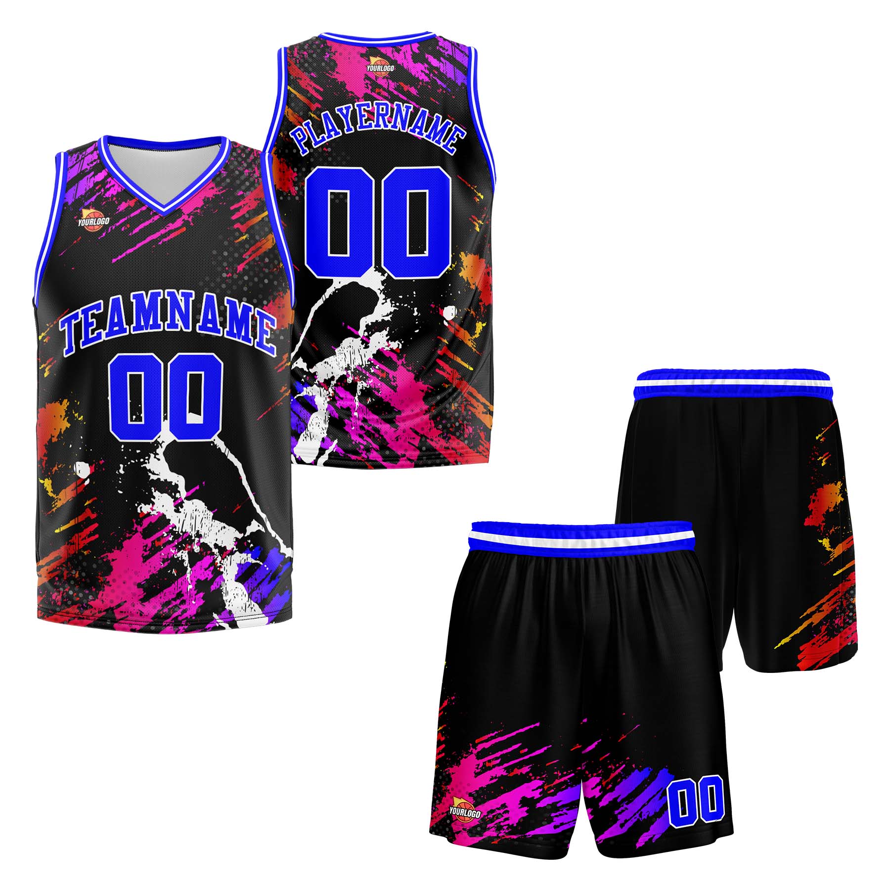 Custom Black Blue Sports Uniform Basketball Jersey