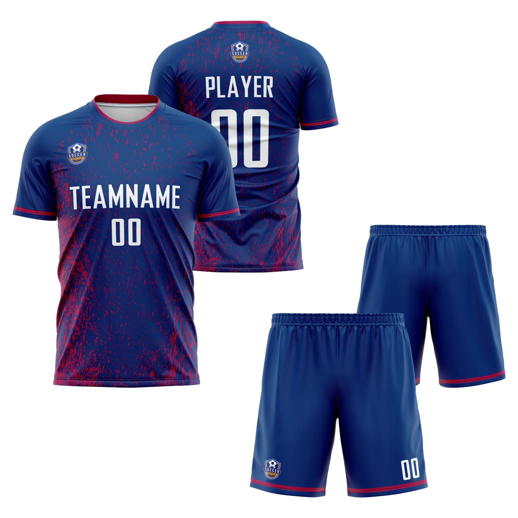 Custom Blue Rose Red Classic Soccer Training Sets Jersey For Adults/Kids