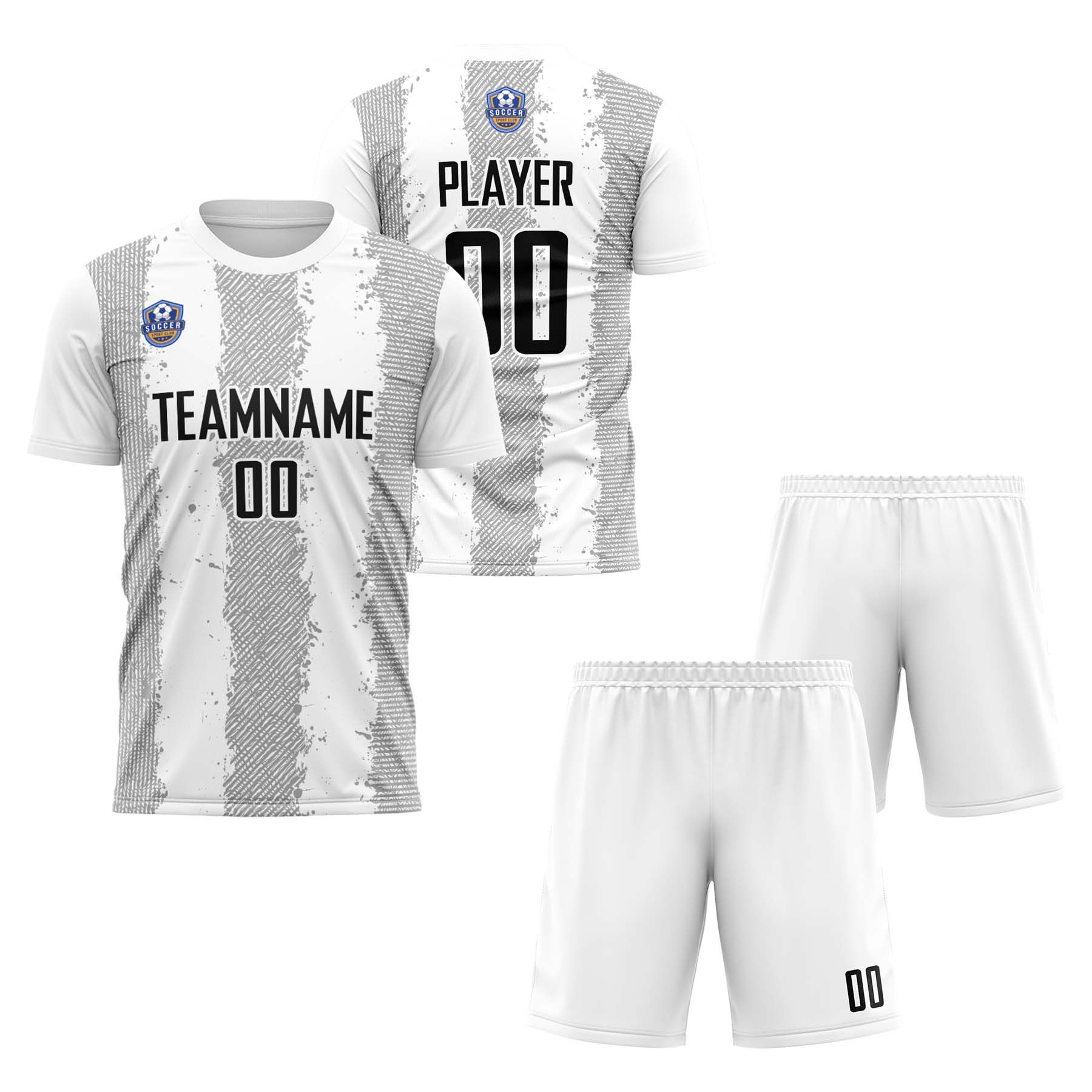Custom White Gray Classic Soccer Training Sets Jersey For Adults/Kids