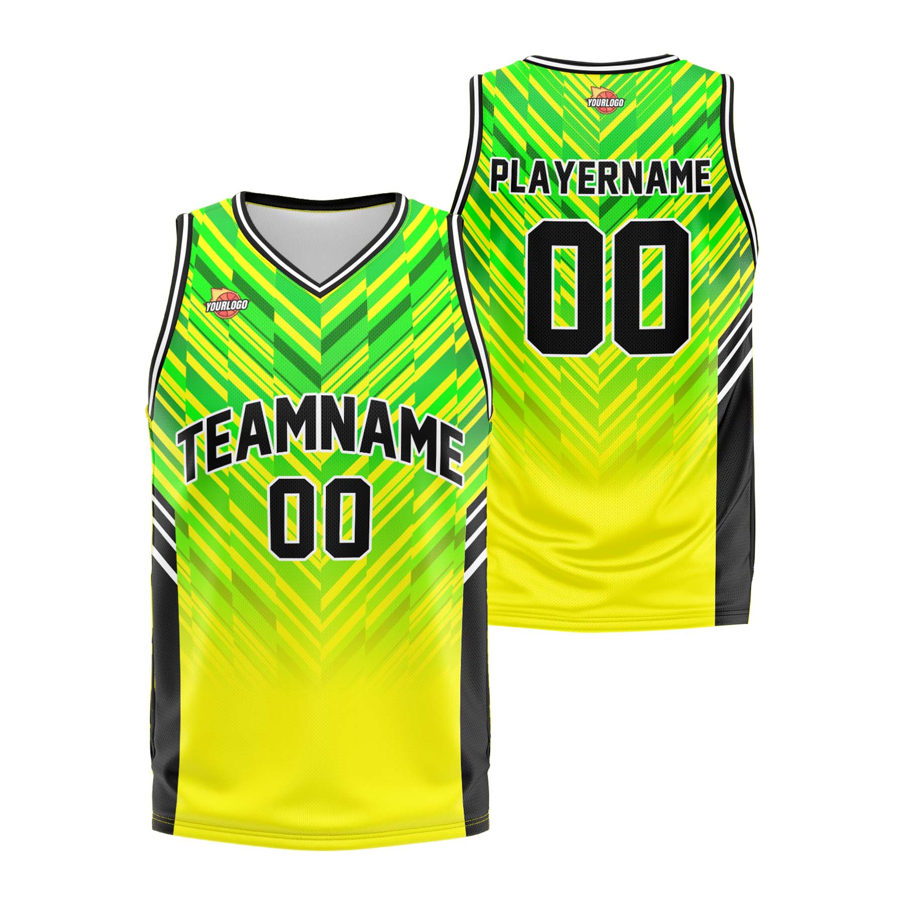Custom Yellow Black Green Fashion Sports Uniform Basketball Jersey