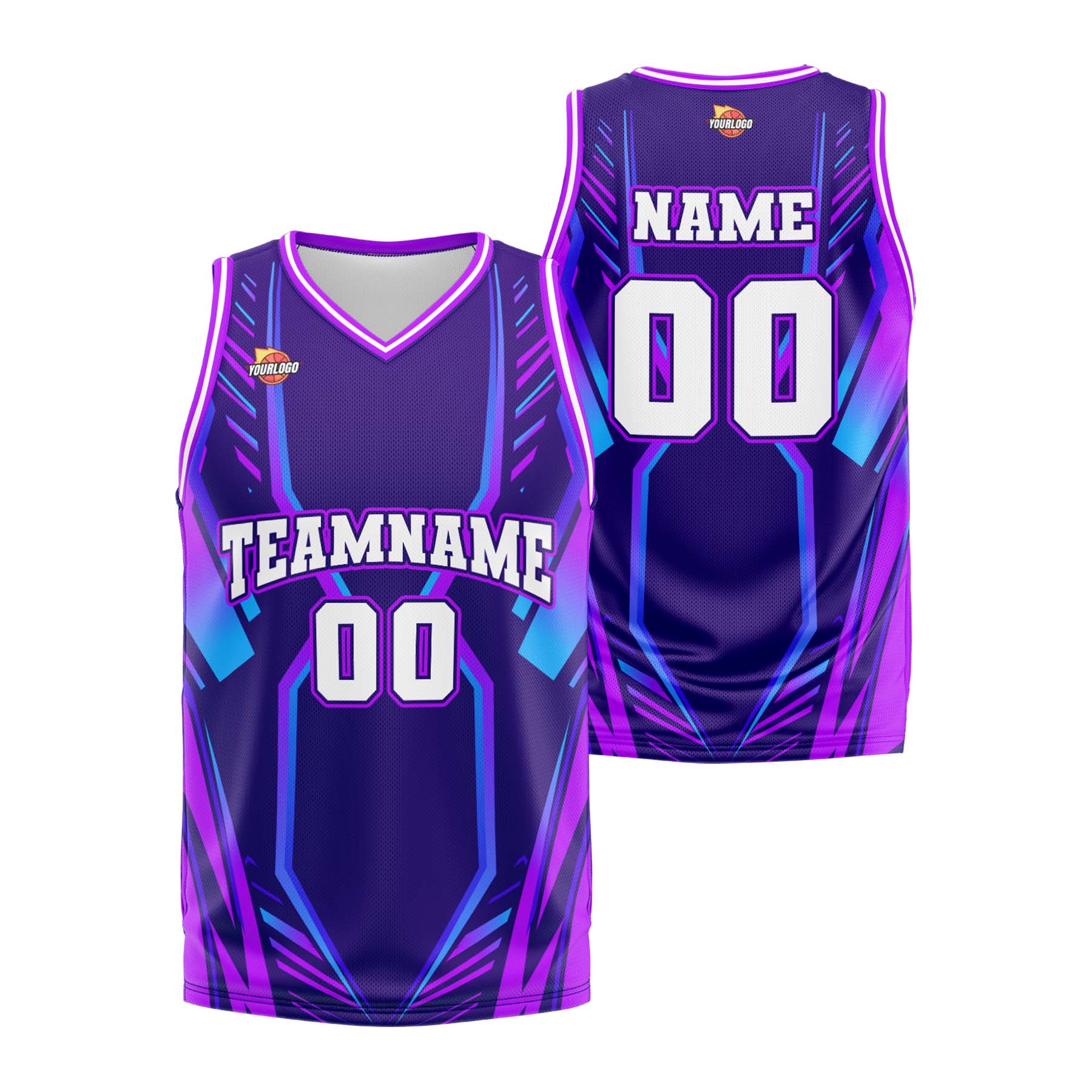 Custom Purple White Fashion Sports Uniform Basketball Jersey