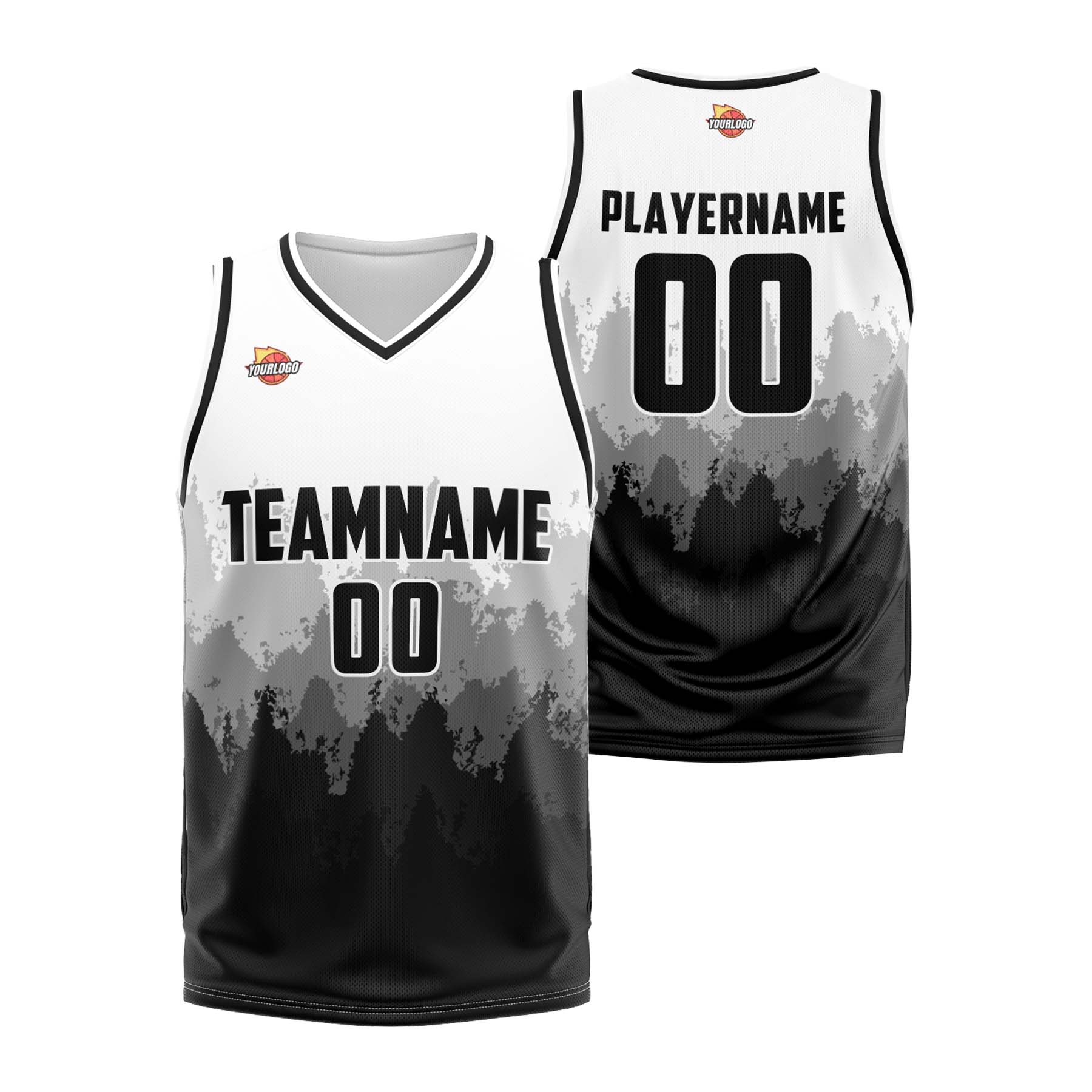 Custom White Black Fashion Sports Uniform Basketball Jersey