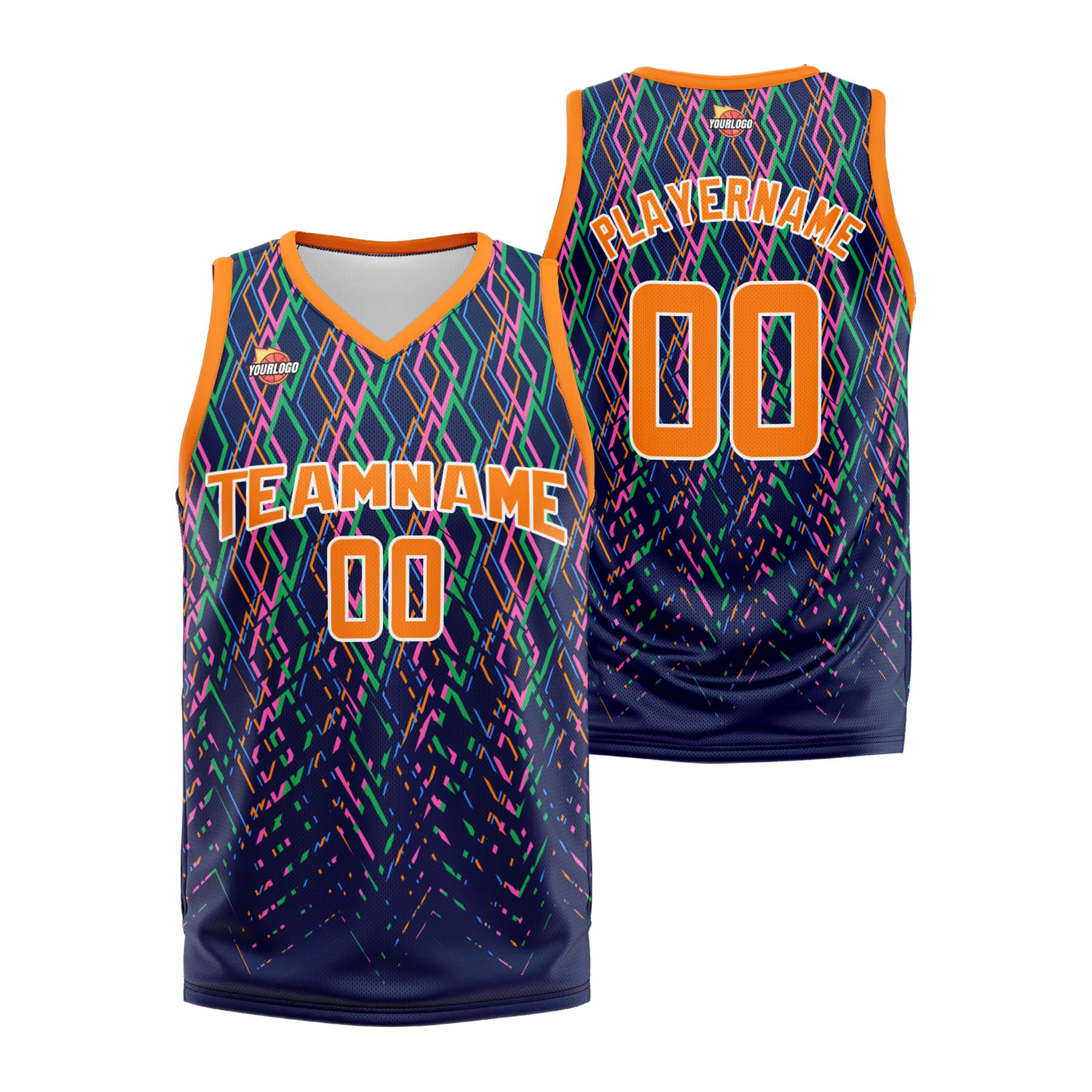 Custom Navy Orange Sports Uniform Basketball Jersey