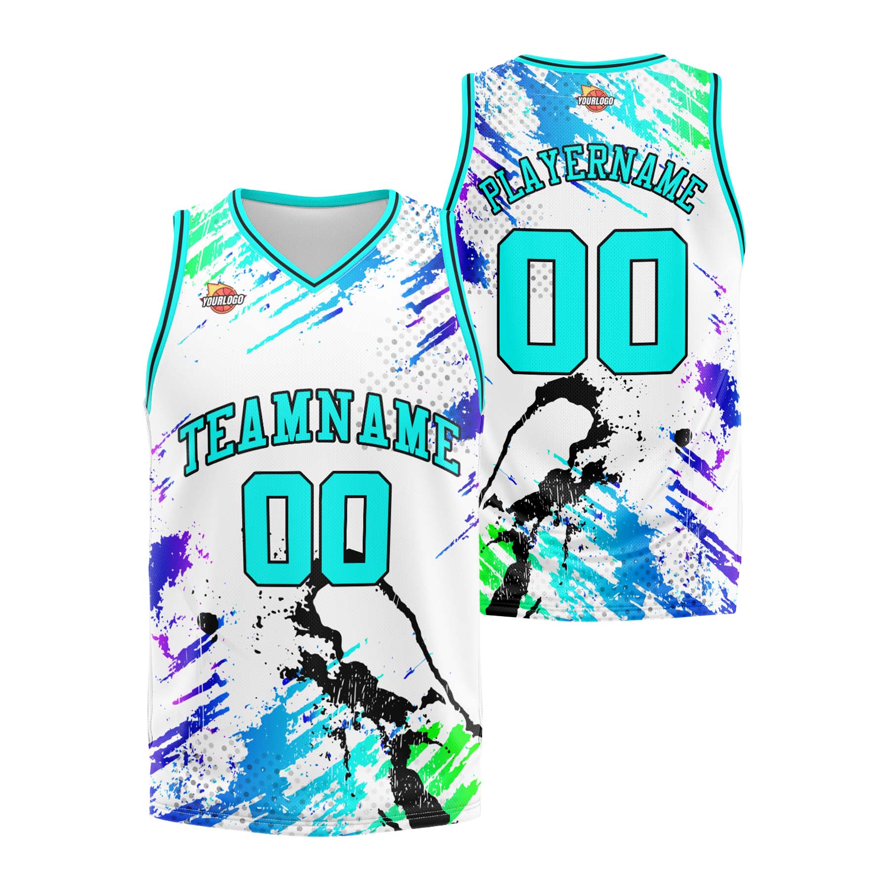 Custom White Cyan Sports Uniform Basketball Jersey