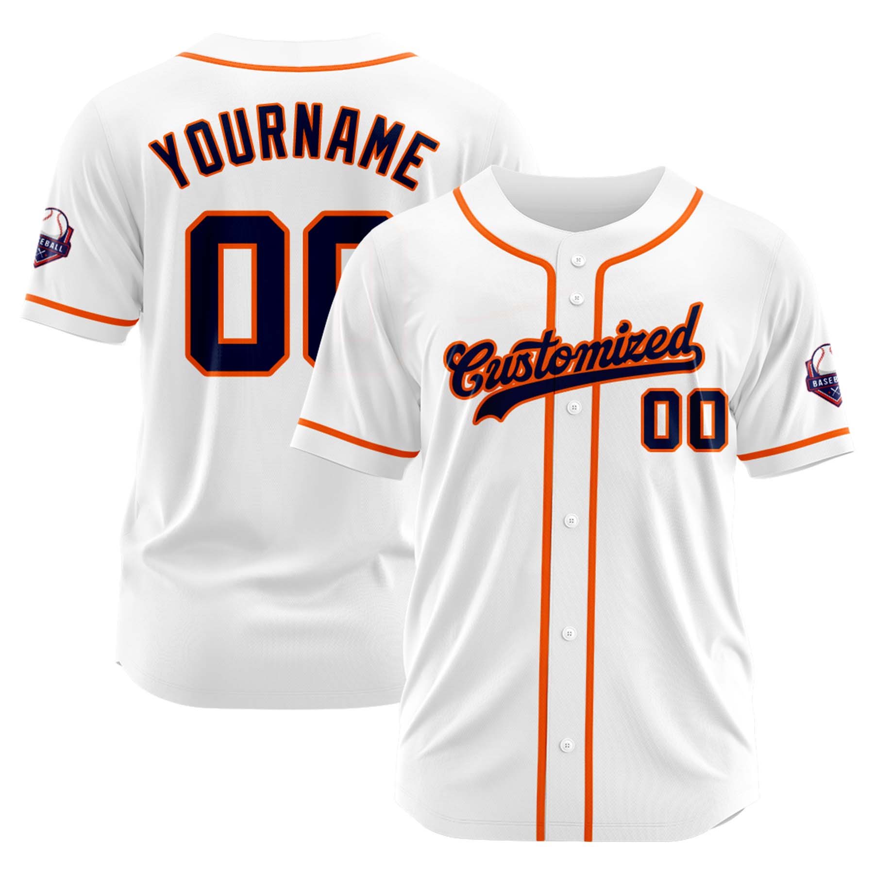 Custom Personalized White Navy Orange Fashion Design Full Button Authentic Baseball Jersey