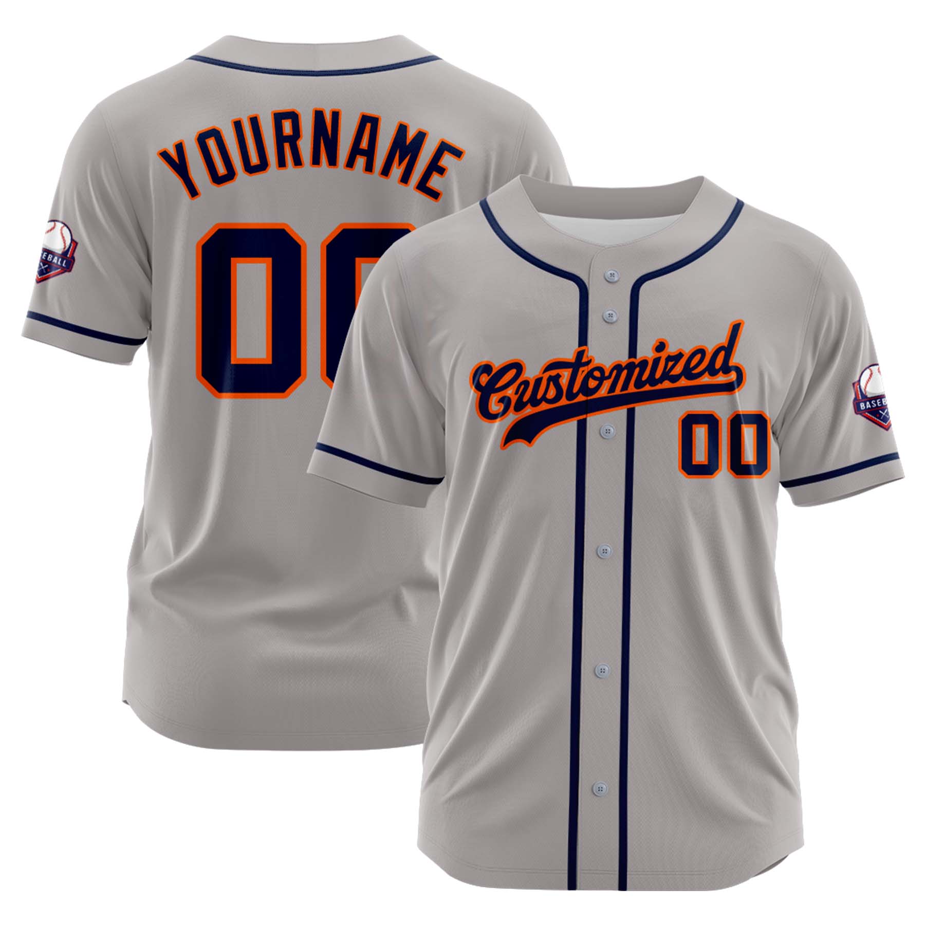 Custom Personalized Gray Navy Orange Fashion Design Full Button Authentic Baseball Jersey