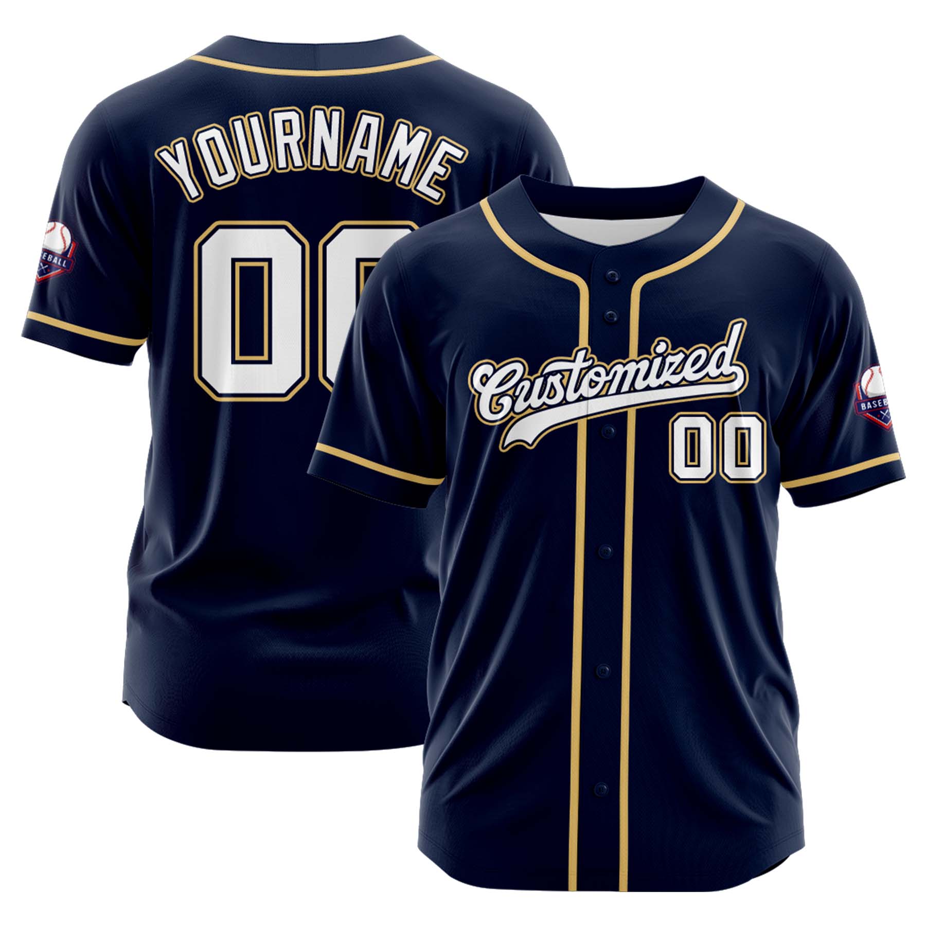 Custom Personalized Navy White Yellow Fashion Design Full Button Authentic Baseball Jersey