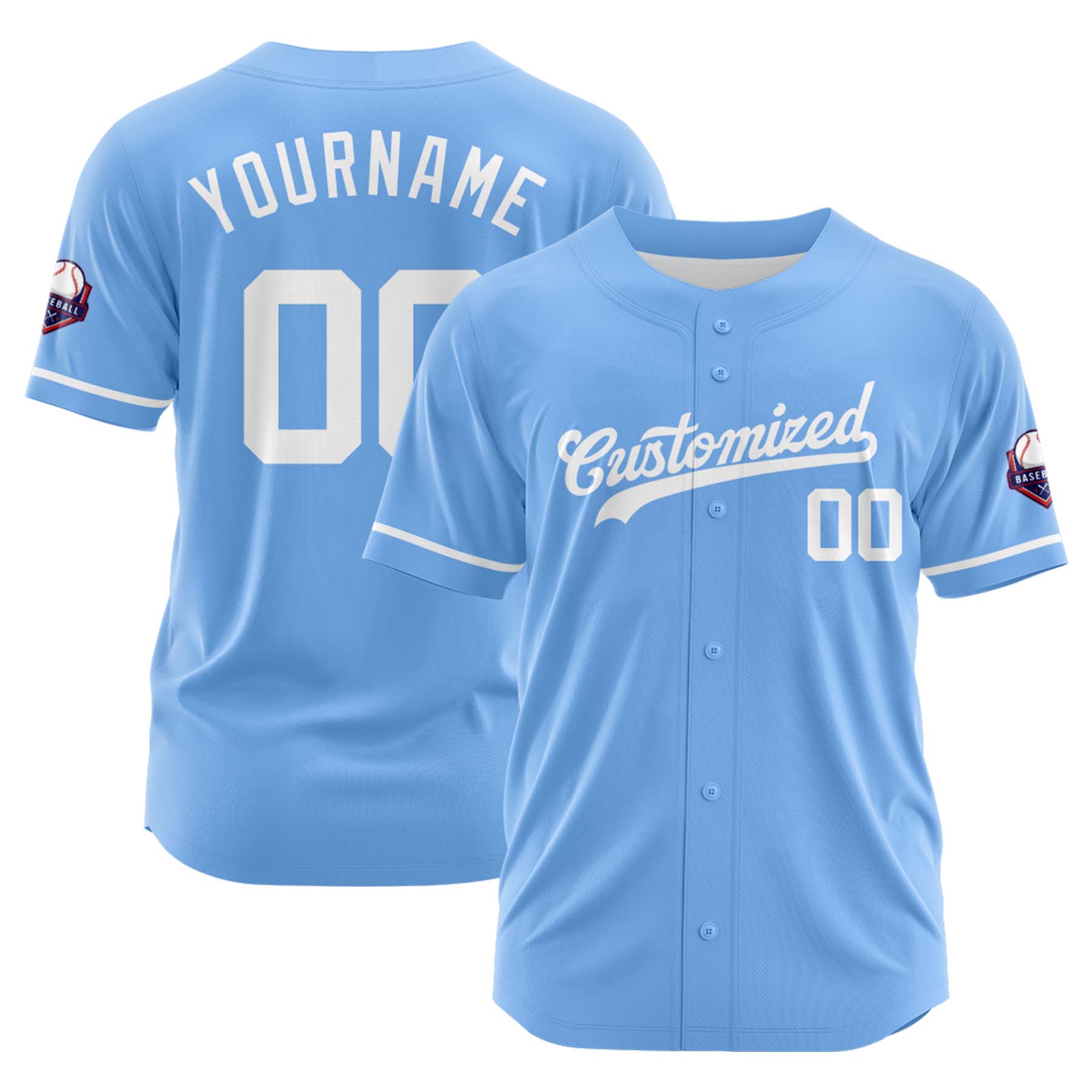 Custom Personalized Light Blue White Fashion Design Full Button Authentic Baseball Jersey