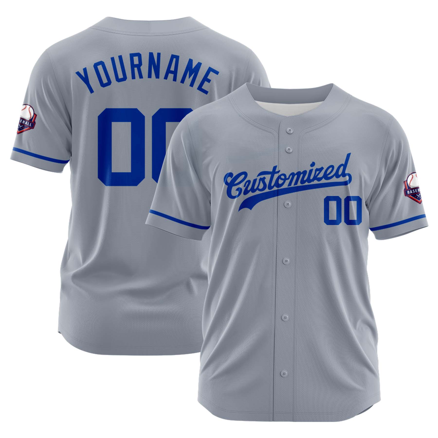 Custom Personalized Gray Blue Fashion Design Full Button Authentic Baseball Jersey