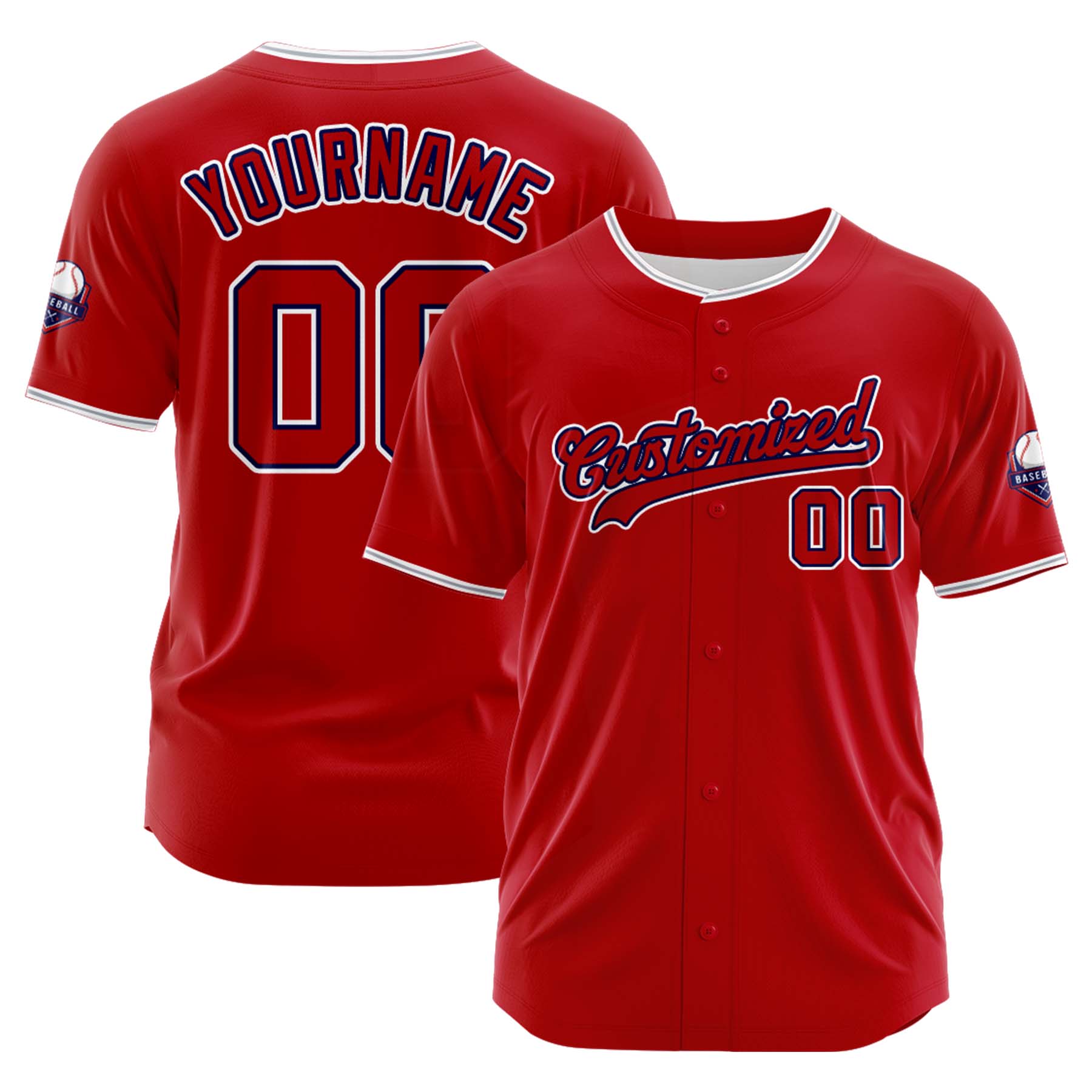 Custom Personalized Red Navy White  Fashion Design Full Button Authentic Baseball Jersey