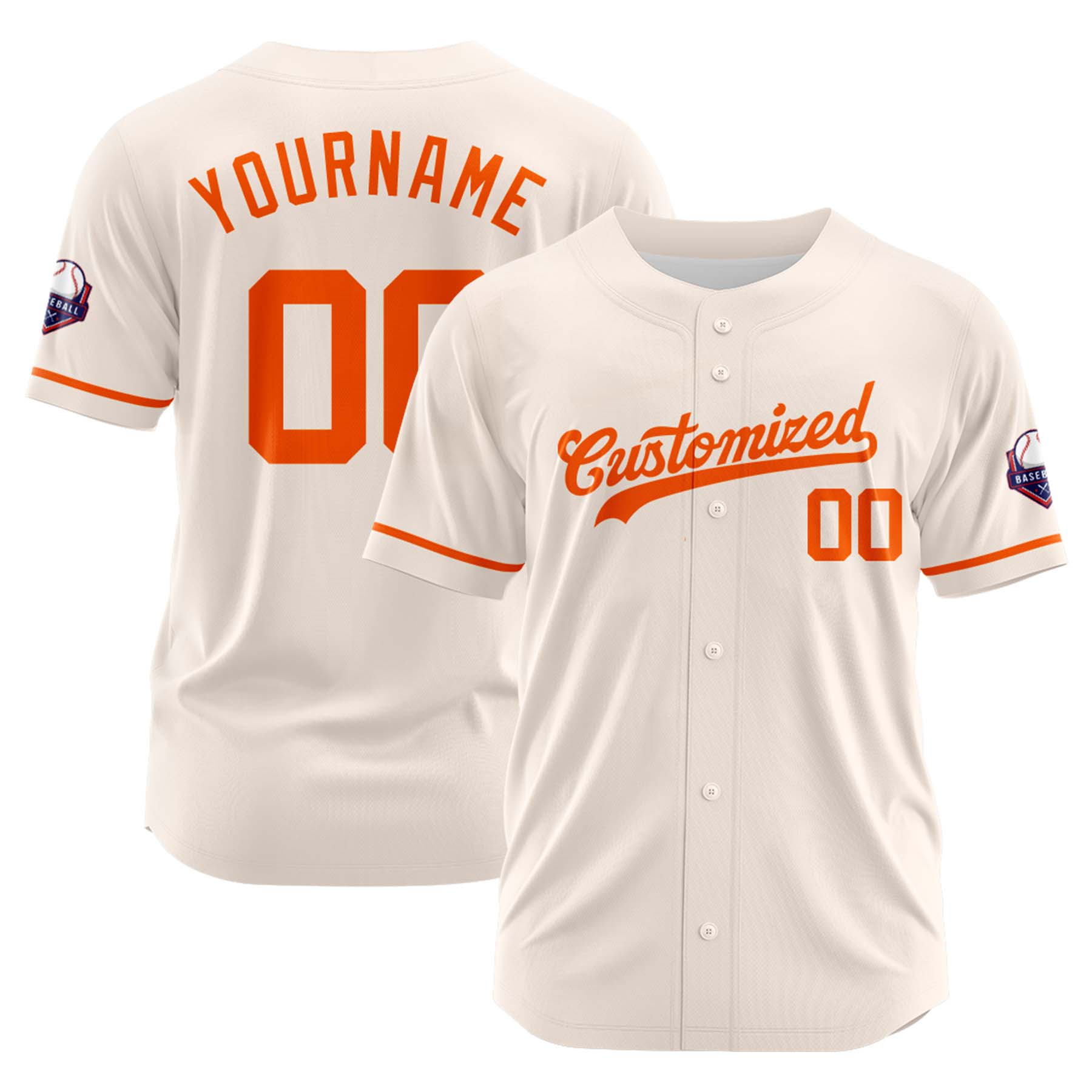 Custom Personalized Cream Orange Fashion Design Full Button Authentic Baseball Jersey