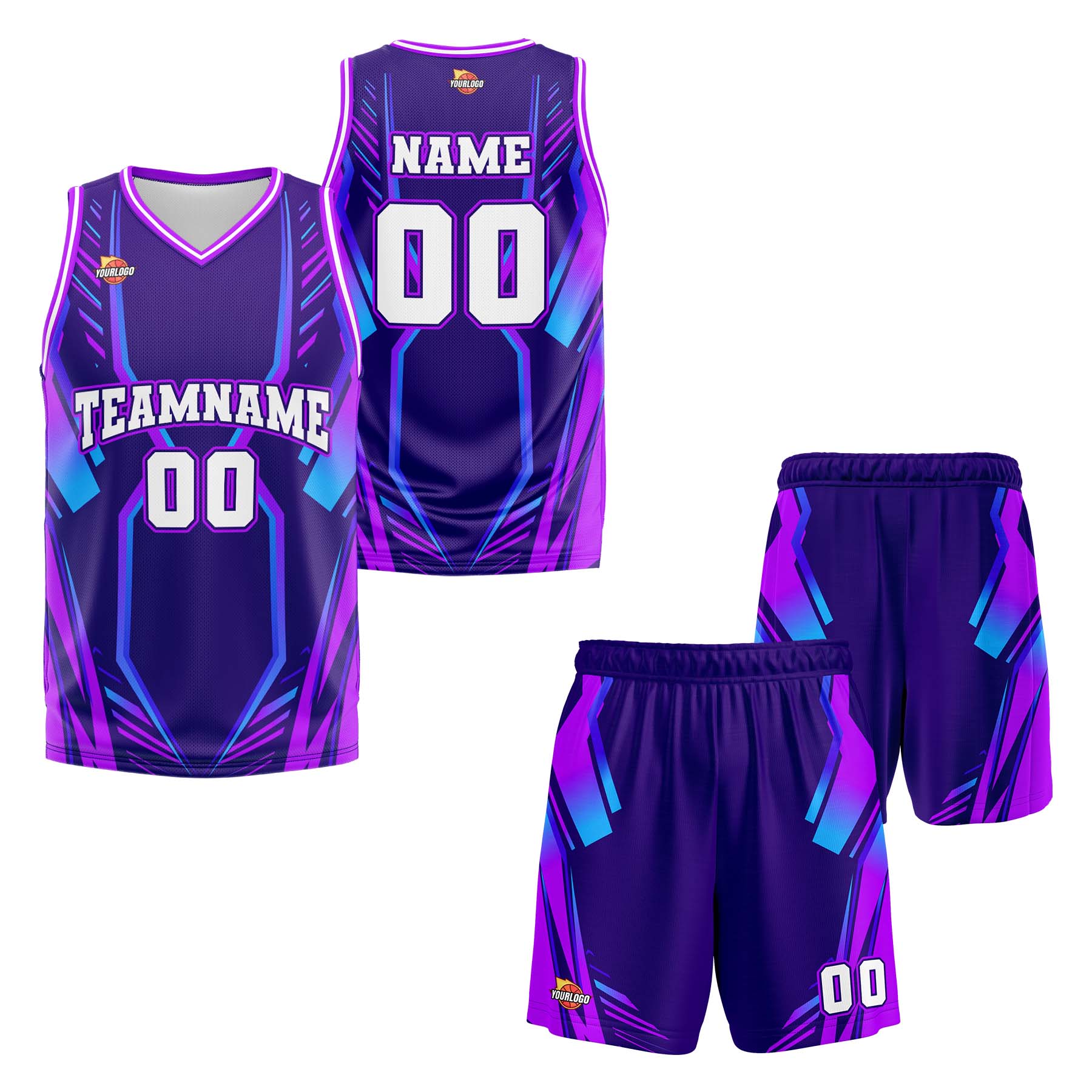 Custom Purple White Fashion Sports Uniform Basketball Jersey