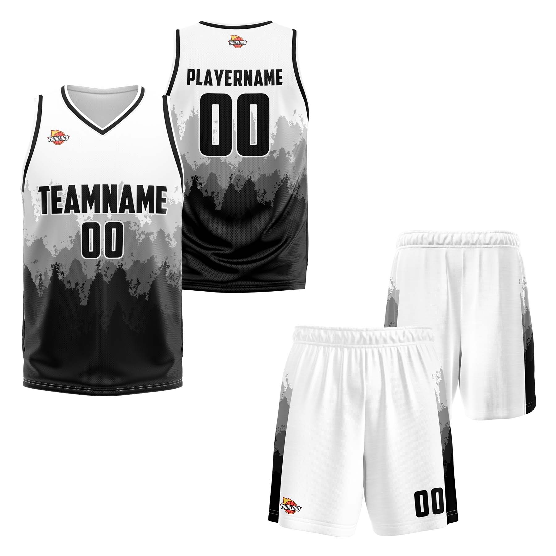 Custom White Black Fashion Sports Uniform Basketball Jersey