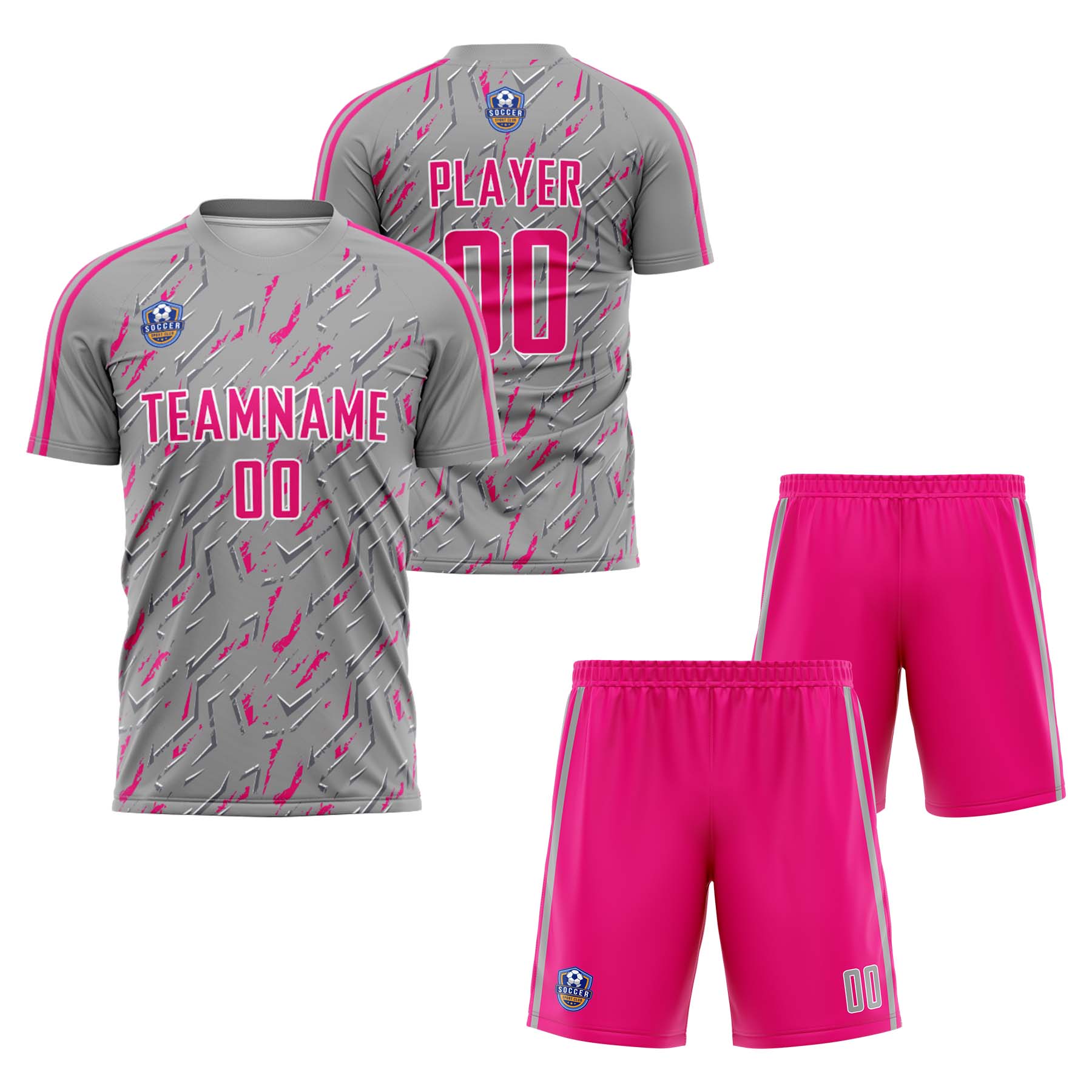Custom Gray Pink Classic Soccer Training Sets Jersey For Adults/Kids