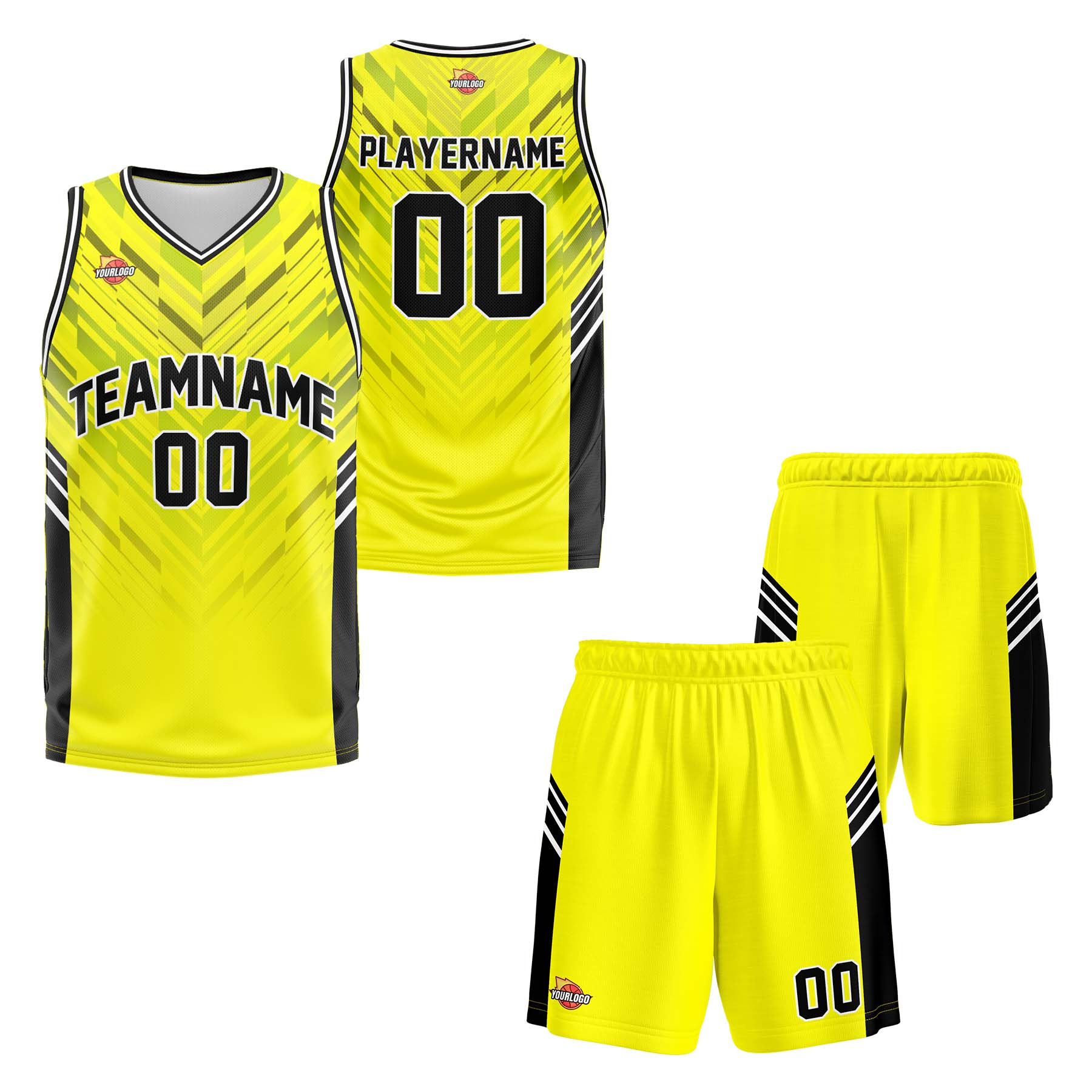 Custom Yellow Black Fashion Sports Uniform Basketball Jersey