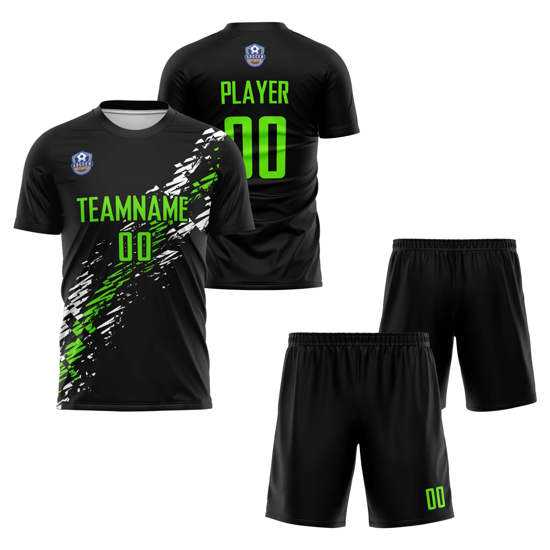 Custom Black Lime Green Classic Soccer Training Sets Jersey For Adults/Kids