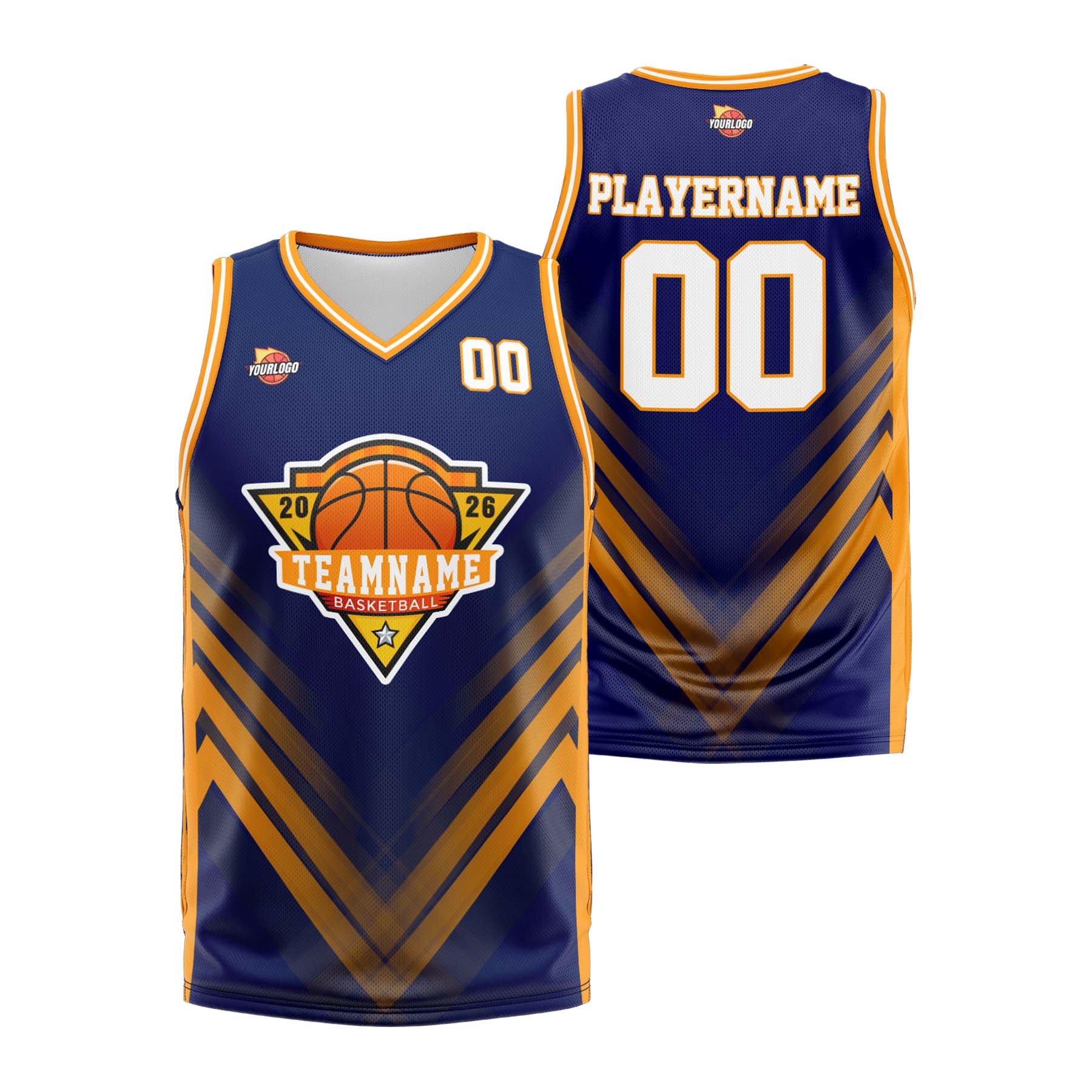Custom Navy Orange Sports Uniform Basketball Jersey
